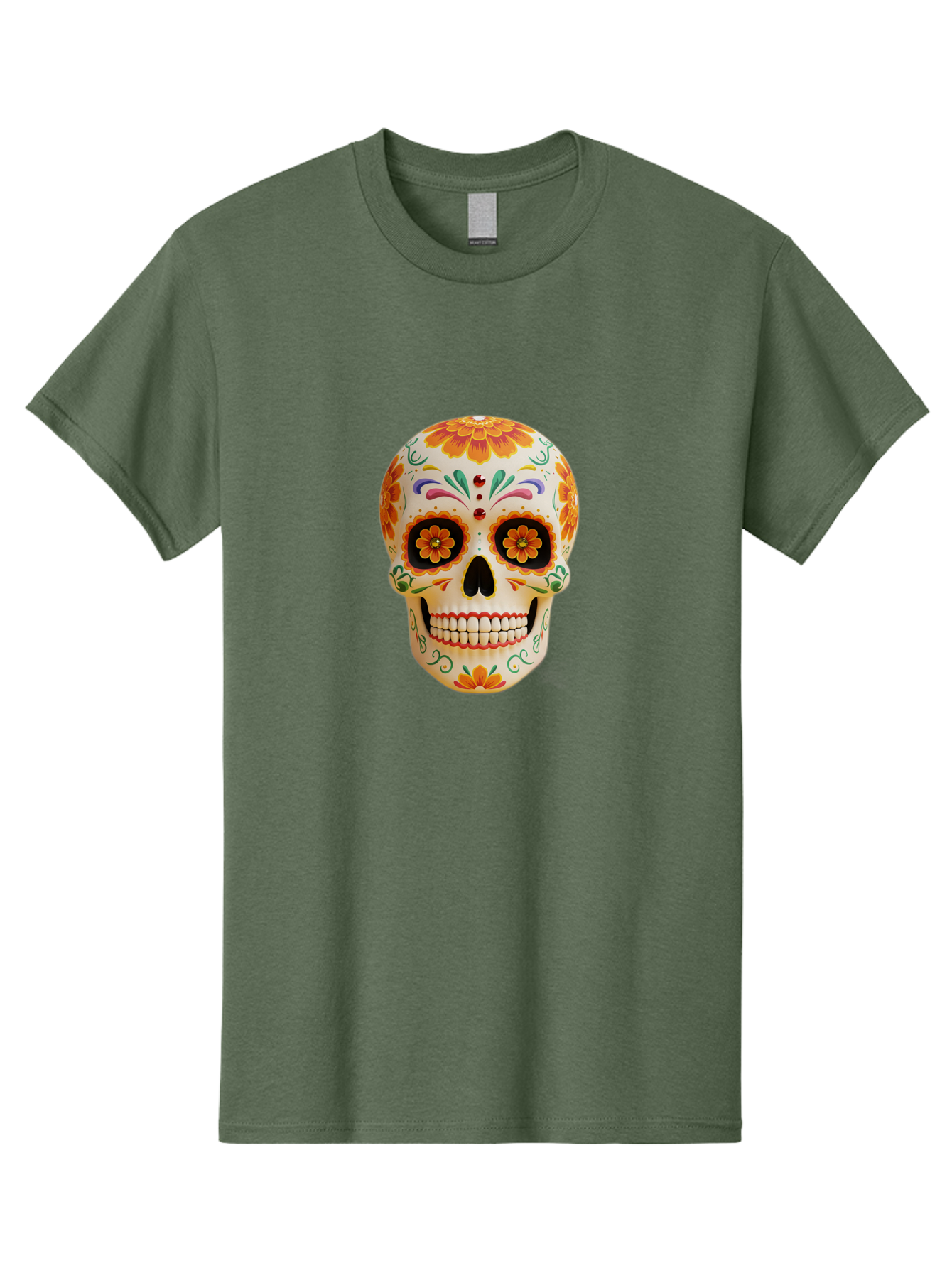 Sugar-Skull-20 Men'S Graphic Tee, 100% Cotton, Comfortable Casual Summer Wear, Machine Washable, Sugar Skull, Day Of The Dead, Dia De Los Muertos, Colorful Skull, Floral Decorations, Vibrant Colors, Mexican Art, Festive, Celebratory, Bad770 1