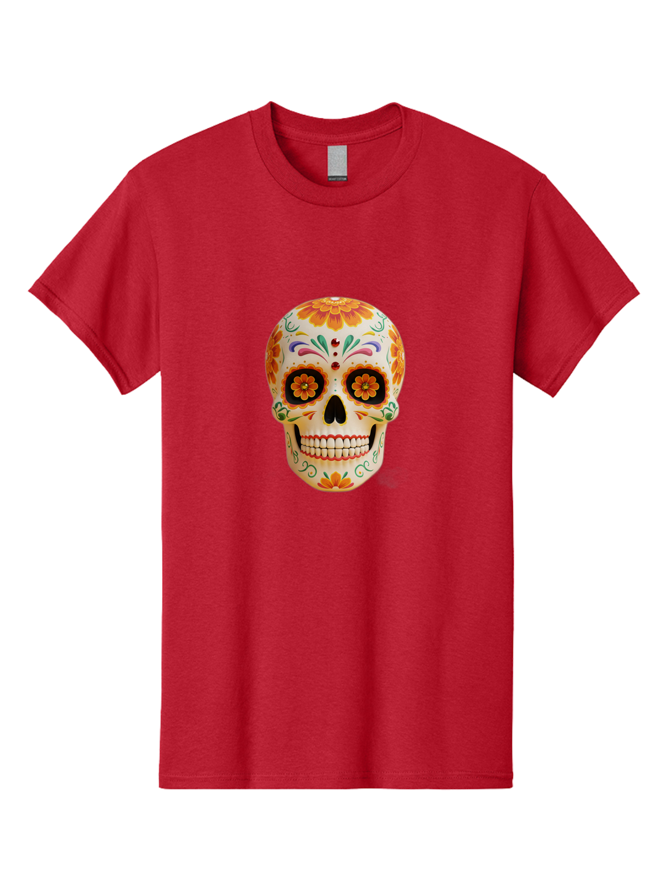 Sugar-Skull-20 Men'S Graphic Tee, 100% Cotton, Comfortable Casual Summer Wear, Machine Washable, Sugar Skull, Day Of The Dead, Dia De Los Muertos, Colorful Skull, Floral Decorations, Vibrant Colors, Mexican Art, Festive, Celebratory, Bad770 7