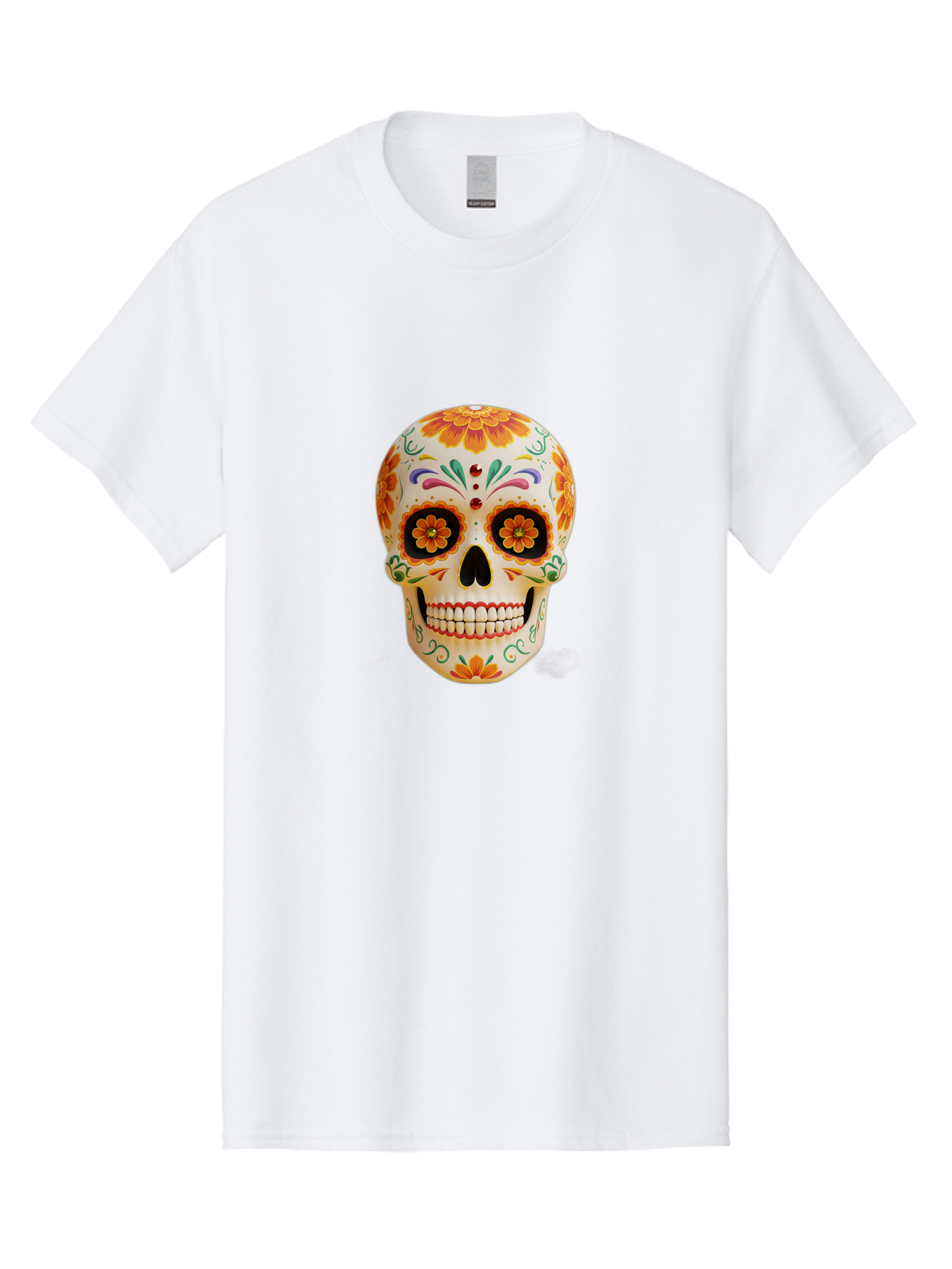 Sugar-Skull-20 Men'S Graphic Tee, 100% Cotton, Comfortable Casual Summer Wear, Machine Washable, Sugar Skull, Day Of The Dead, Dia De Los Muertos, Colorful Skull, Floral Decorations, Vibrant Colors, Mexican Art, Festive, Celebratory, Bad770 5