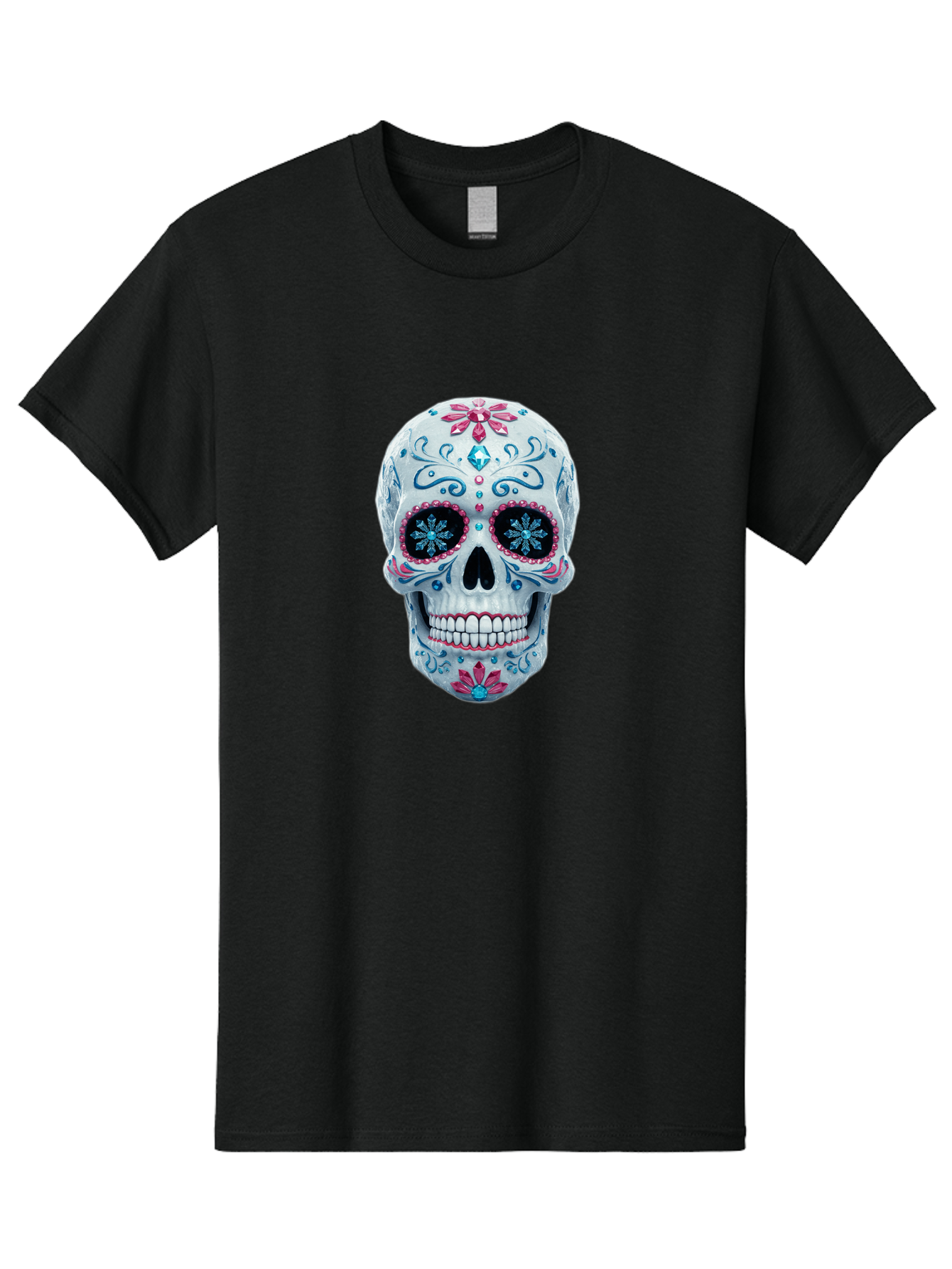 Sugar-Skull-21 Men'S Graphic Tee, 100% Cotton, Comfortable Casual Summer Wear, Machine Washable, Sugar Skull, Day Of The Dead, Decorative Skull, Floral Designs, Blue And Pink Patterns, Intricate Details, Festive Vibe, Cultural Heritage, Bad771 1