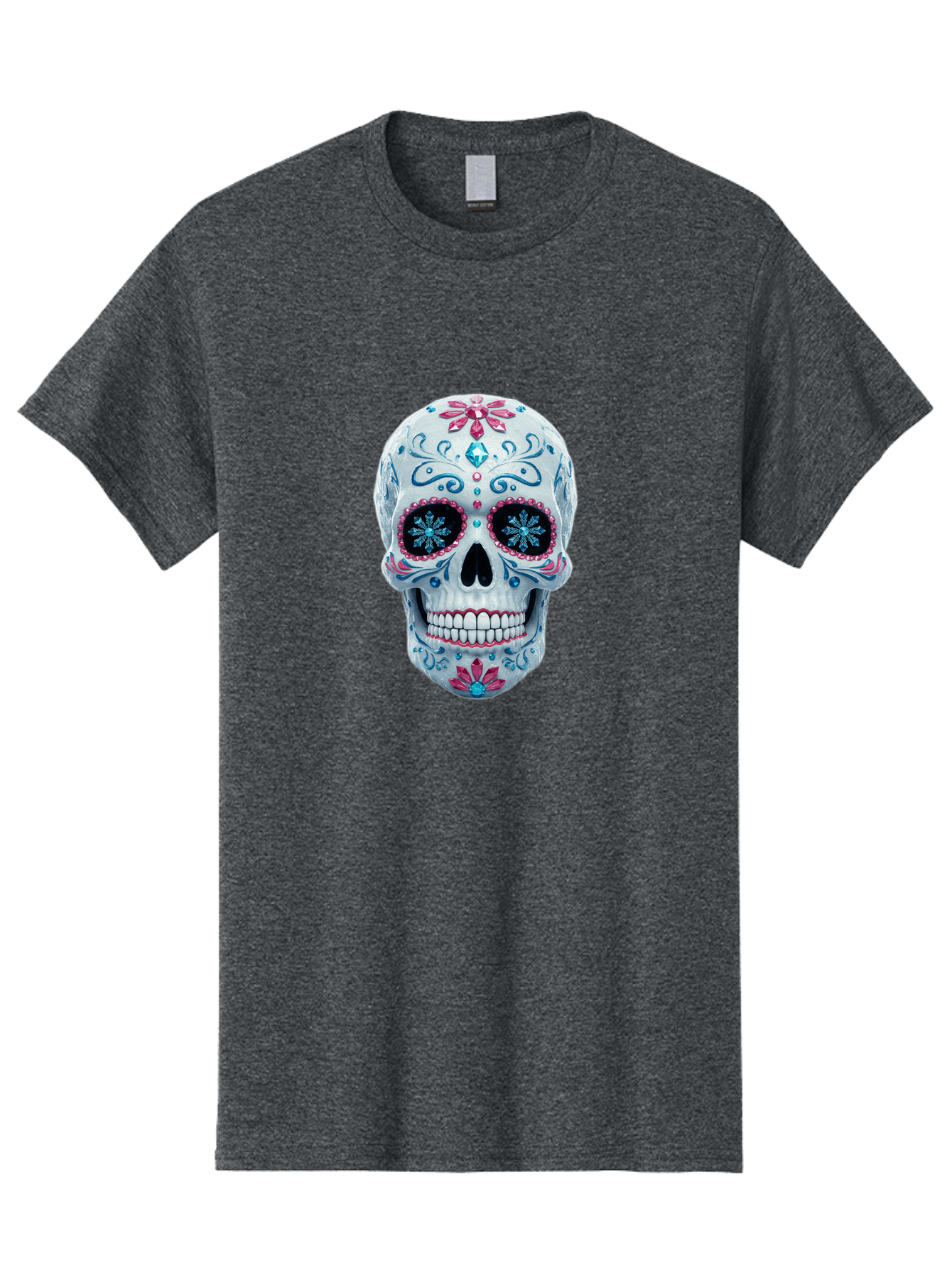 Sugar-Skull-21 Men'S Graphic Tee, 100% Cotton, Comfortable Casual Summer Wear, Machine Washable, Sugar Skull, Day Of The Dead, Decorative Skull, Floral Designs, Blue And Pink Patterns, Intricate Details, Festive Vibe, Cultural Heritage, Bad771 5