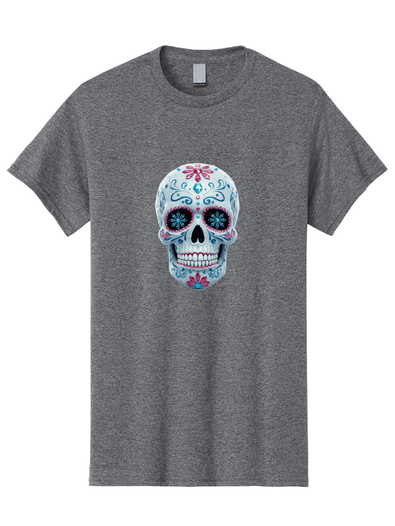 Sugar-Skull-21 Men'S Graphic Tee, 100% Cotton, Comfortable Casual Summer Wear, Machine Washable, Sugar Skull, Day Of The Dead, Decorative Skull, Floral Designs, Blue And Pink Patterns, Intricate Details, Festive Vibe, Cultural Heritage, Bad771 12