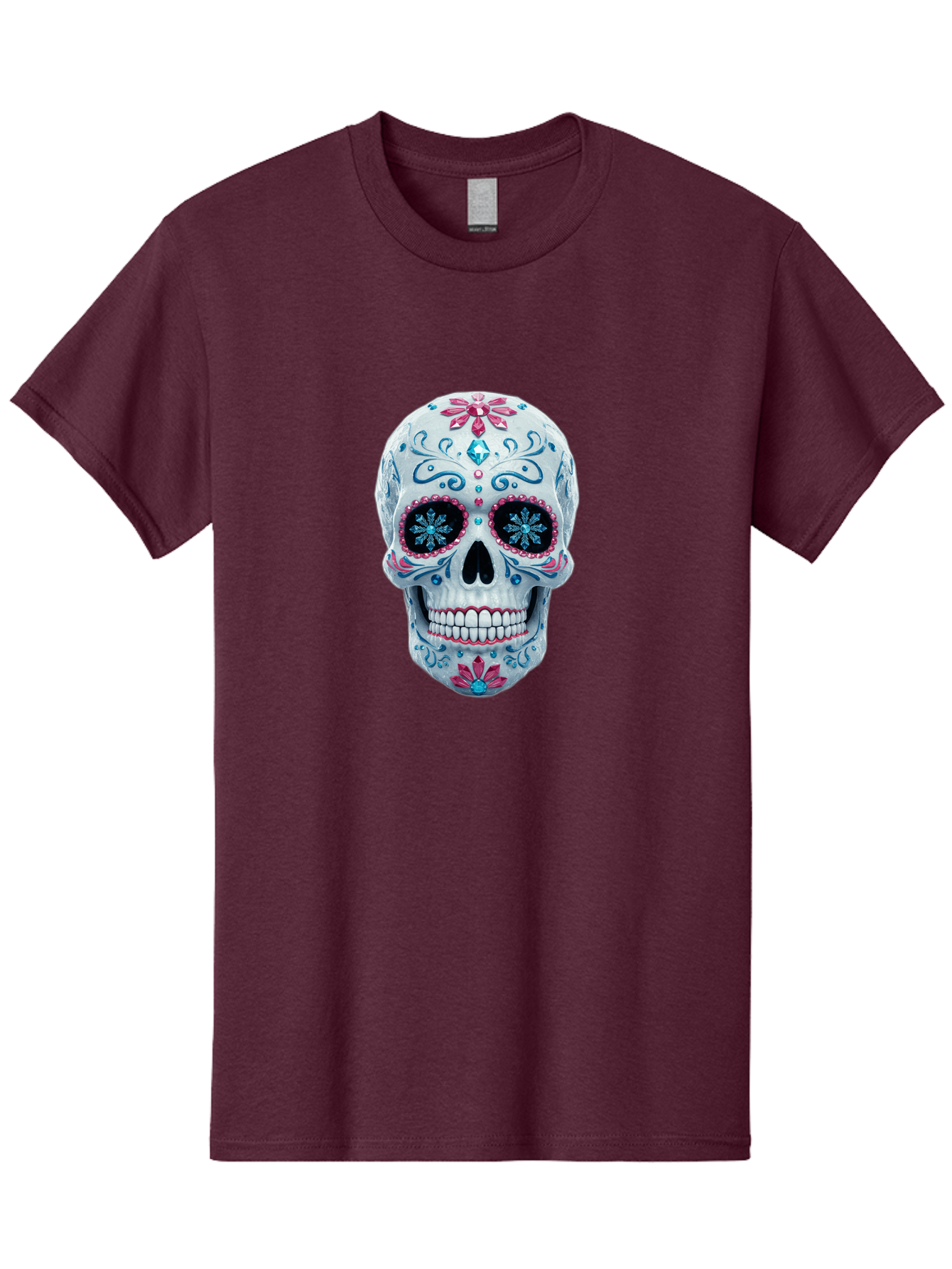 Sugar-Skull-21 Men'S Graphic Tee, 100% Cotton, Comfortable Casual Summer Wear, Machine Washable, Sugar Skull, Day Of The Dead, Decorative Skull, Floral Designs, Blue And Pink Patterns, Intricate Details, Festive Vibe, Cultural Heritage, Bad771 13
