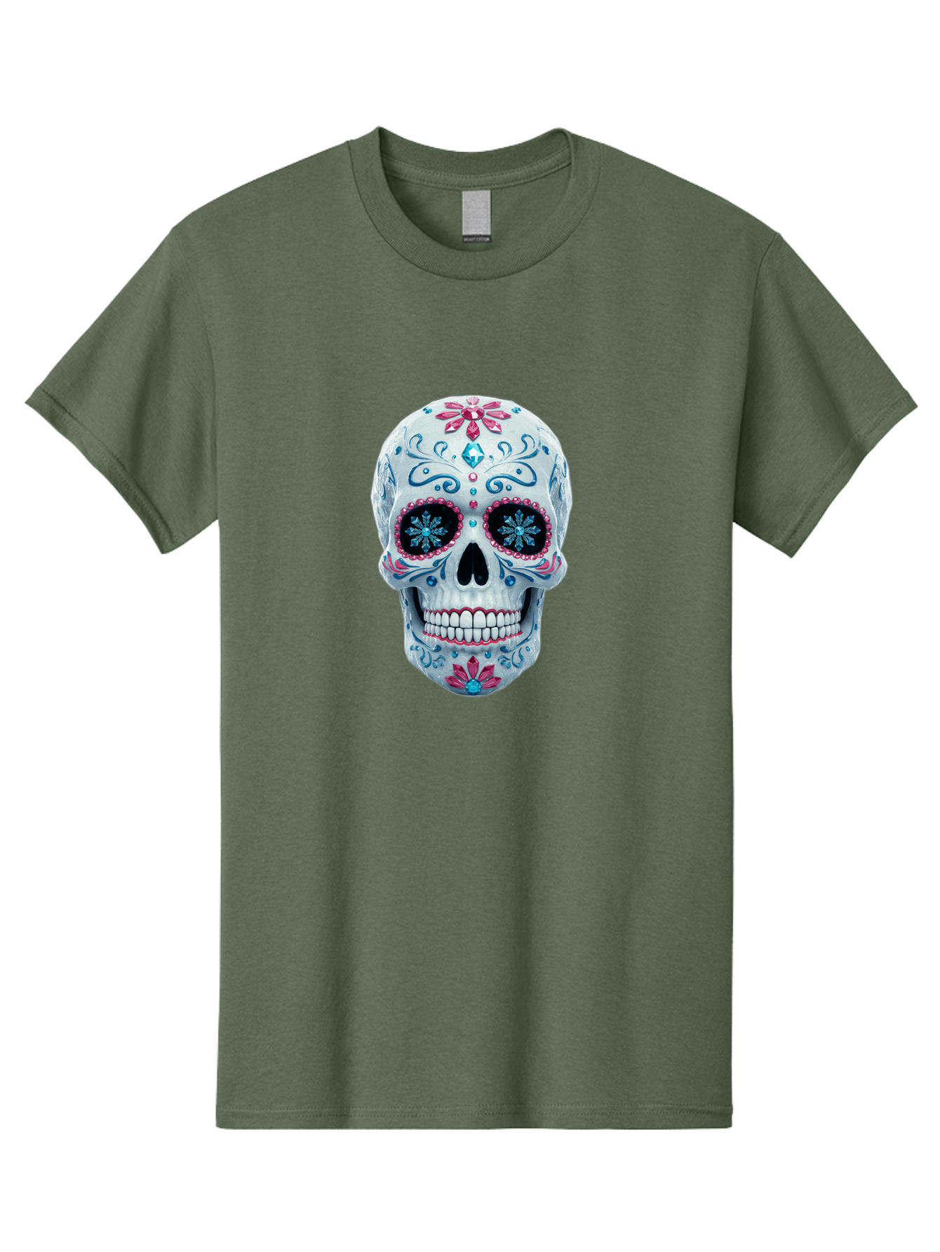 Sugar-Skull-21 Men'S Graphic Tee, 100% Cotton, Comfortable Casual Summer Wear, Machine Washable, Sugar Skull, Day Of The Dead, Decorative Skull, Floral Designs, Blue And Pink Patterns, Intricate Details, Festive Vibe, Cultural Heritage, Bad771 10