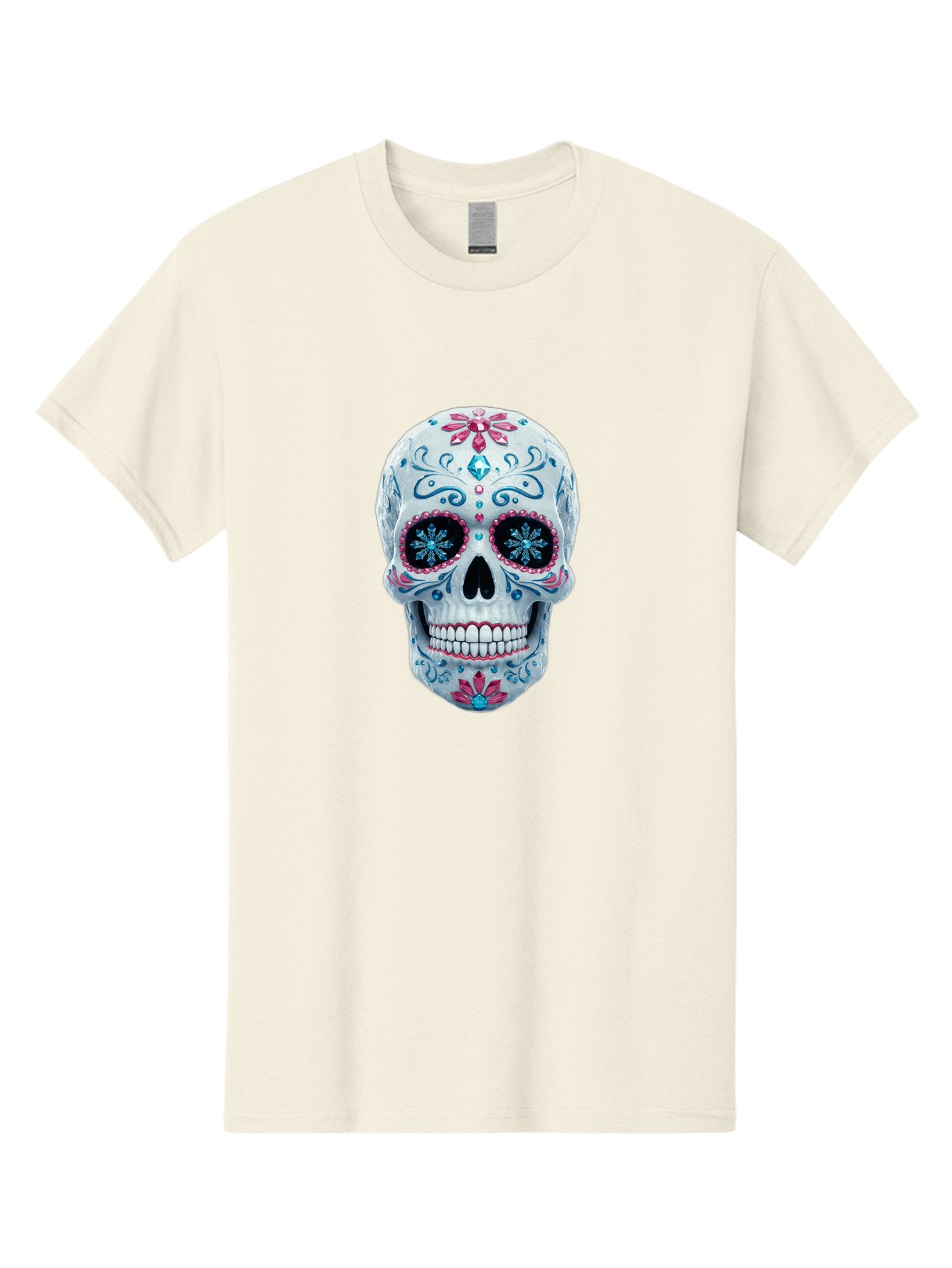Sugar-Skull-21 Men'S Graphic Tee, 100% Cotton, Comfortable Casual Summer Wear, Machine Washable, Sugar Skull, Day Of The Dead, Decorative Skull, Floral Designs, Blue And Pink Patterns, Intricate Details, Festive Vibe, Cultural Heritage, Bad771 14