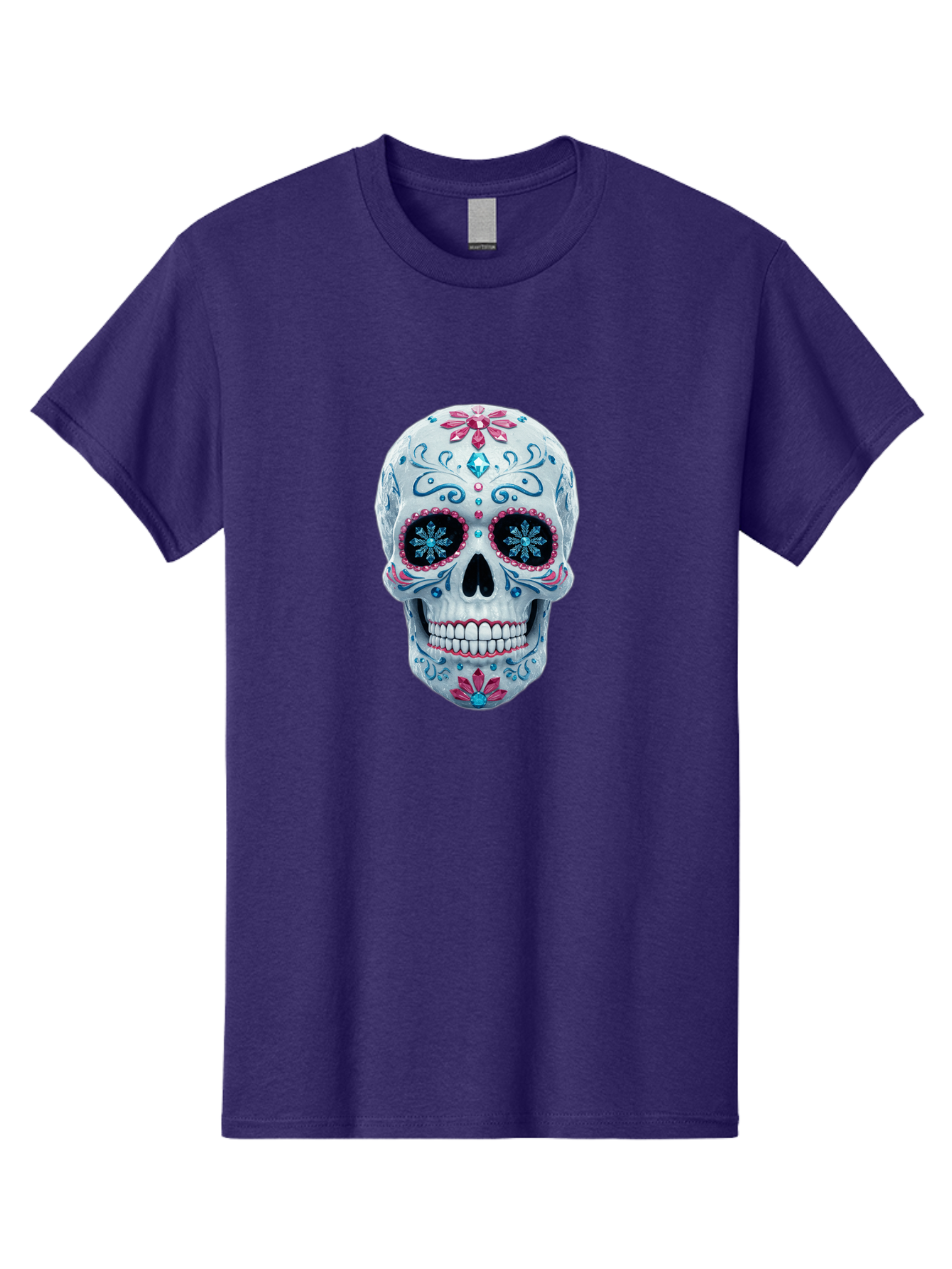 Sugar-Skull-21 Men'S Graphic Tee, 100% Cotton, Comfortable Casual Summer Wear, Machine Washable, Sugar Skull, Day Of The Dead, Decorative Skull, Floral Designs, Blue And Pink Patterns, Intricate Details, Festive Vibe, Cultural Heritage, Bad771 11