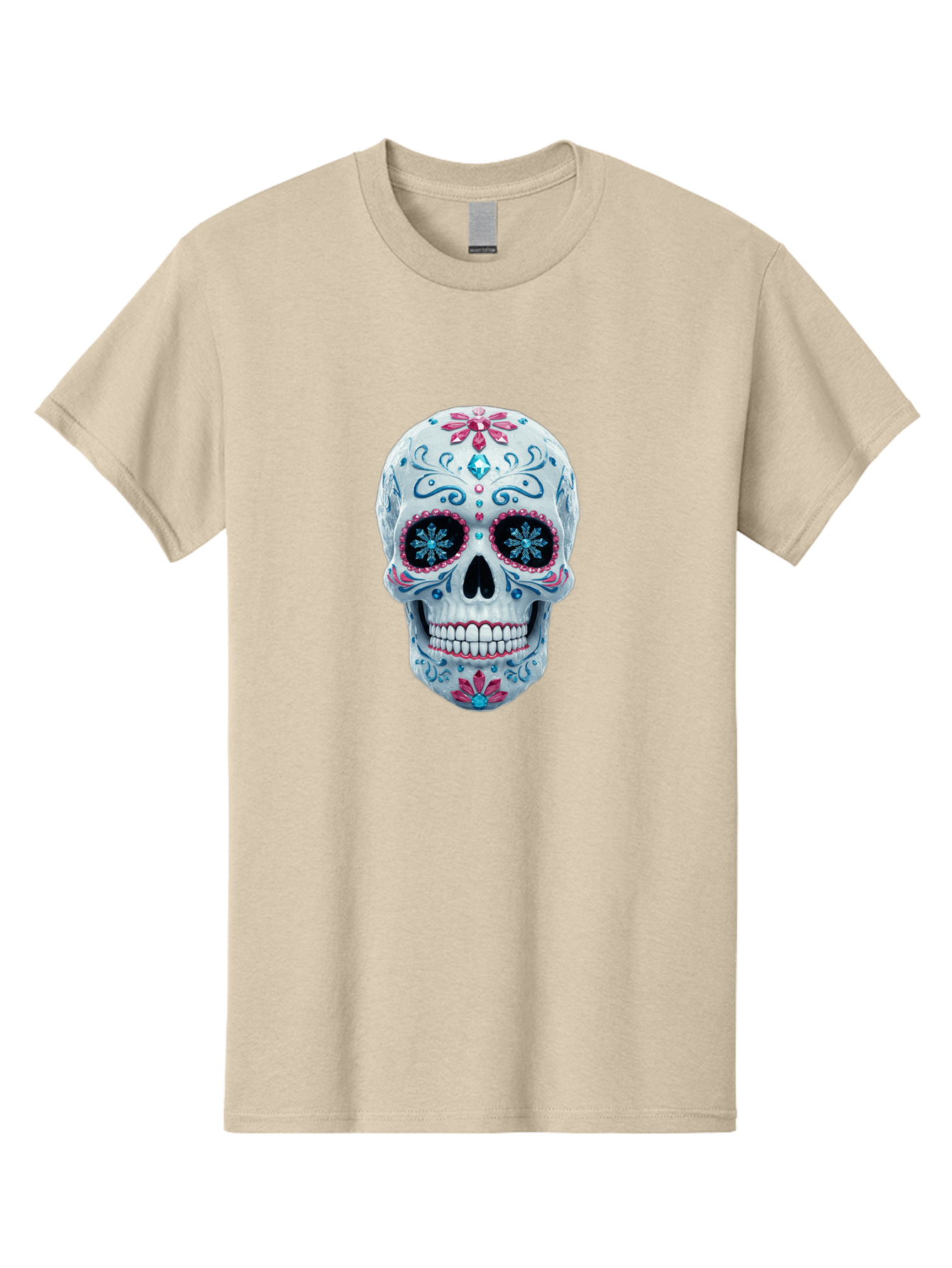 Sugar-Skull-21 Men'S Graphic Tee, 100% Cotton, Comfortable Casual Summer Wear, Machine Washable, Sugar Skull, Day Of The Dead, Decorative Skull, Floral Designs, Blue And Pink Patterns, Intricate Details, Festive Vibe, Cultural Heritage, Bad771 9