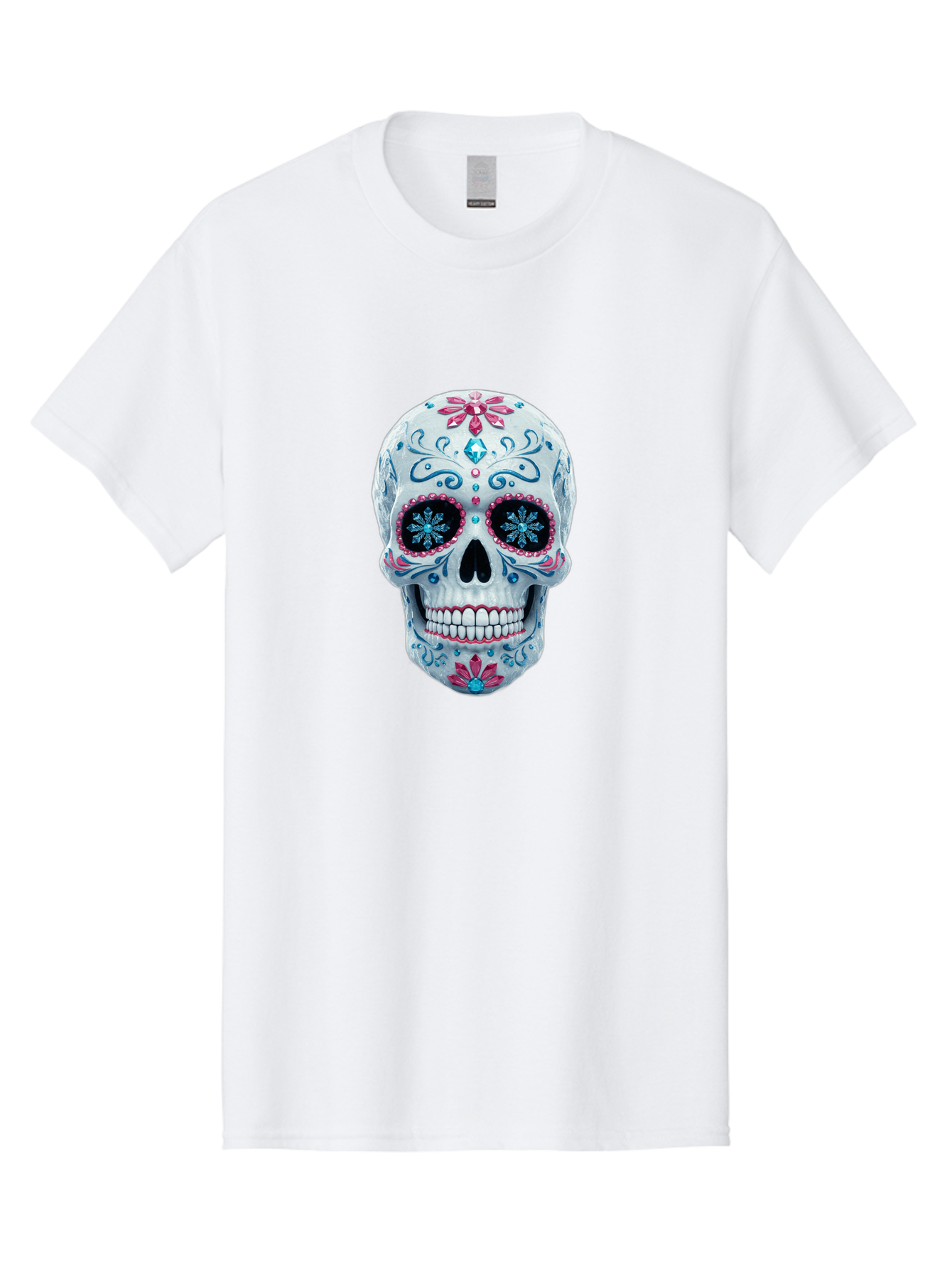 Sugar-Skull-21 Men'S Graphic Tee, 100% Cotton, Comfortable Casual Summer Wear, Machine Washable, Sugar Skull, Day Of The Dead, Decorative Skull, Floral Designs, Blue And Pink Patterns, Intricate Details, Festive Vibe, Cultural Heritage, Bad771 7