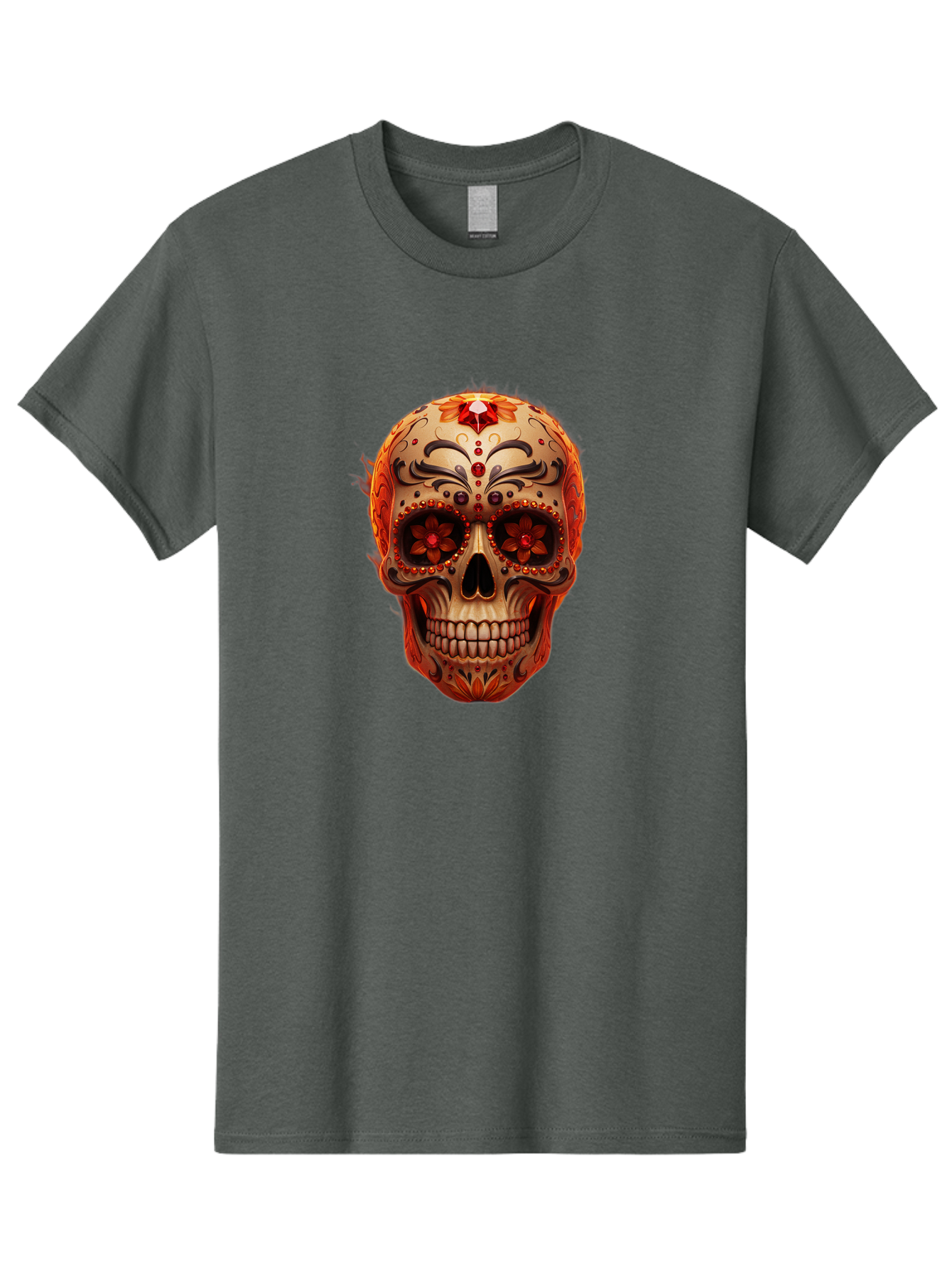 Sugar-Skull-22 Men'S Graphic Tee, 100% Cotton, Comfortable Casual Summer Wear, Machine Washable, Sugar Skull, Day Of The Dead, Mexican Culture, Decorated Skull, Floral Designs, Red Jewels, Festive, Traditional Art, Vibrant, Ornate Bad772 15