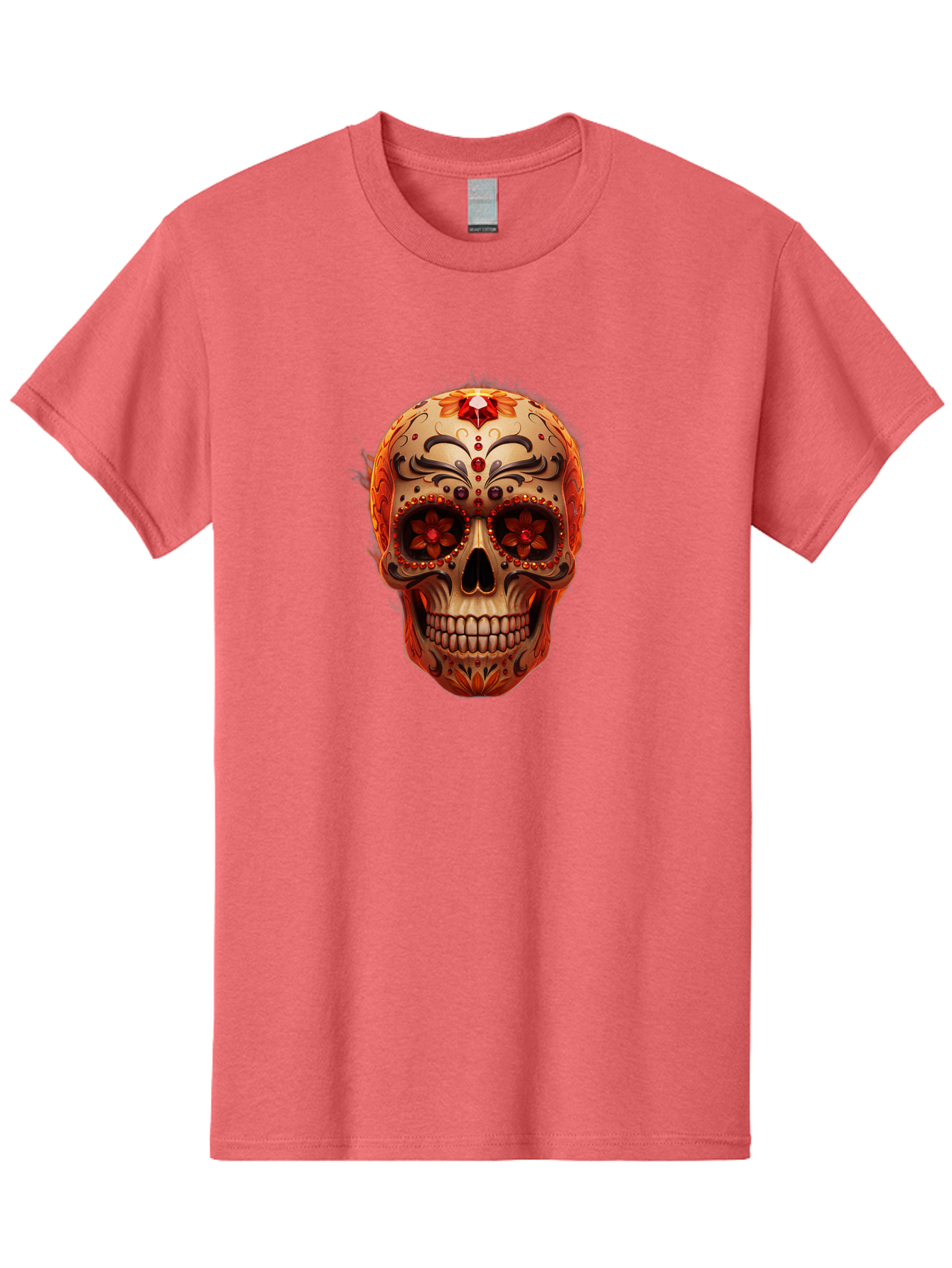 Sugar-Skull-22 Men'S Graphic Tee, 100% Cotton, Comfortable Casual Summer Wear, Machine Washable, Sugar Skull, Day Of The Dead, Mexican Culture, Decorated Skull, Floral Designs, Red Jewels, Festive, Traditional Art, Vibrant, Ornate Bad772 13