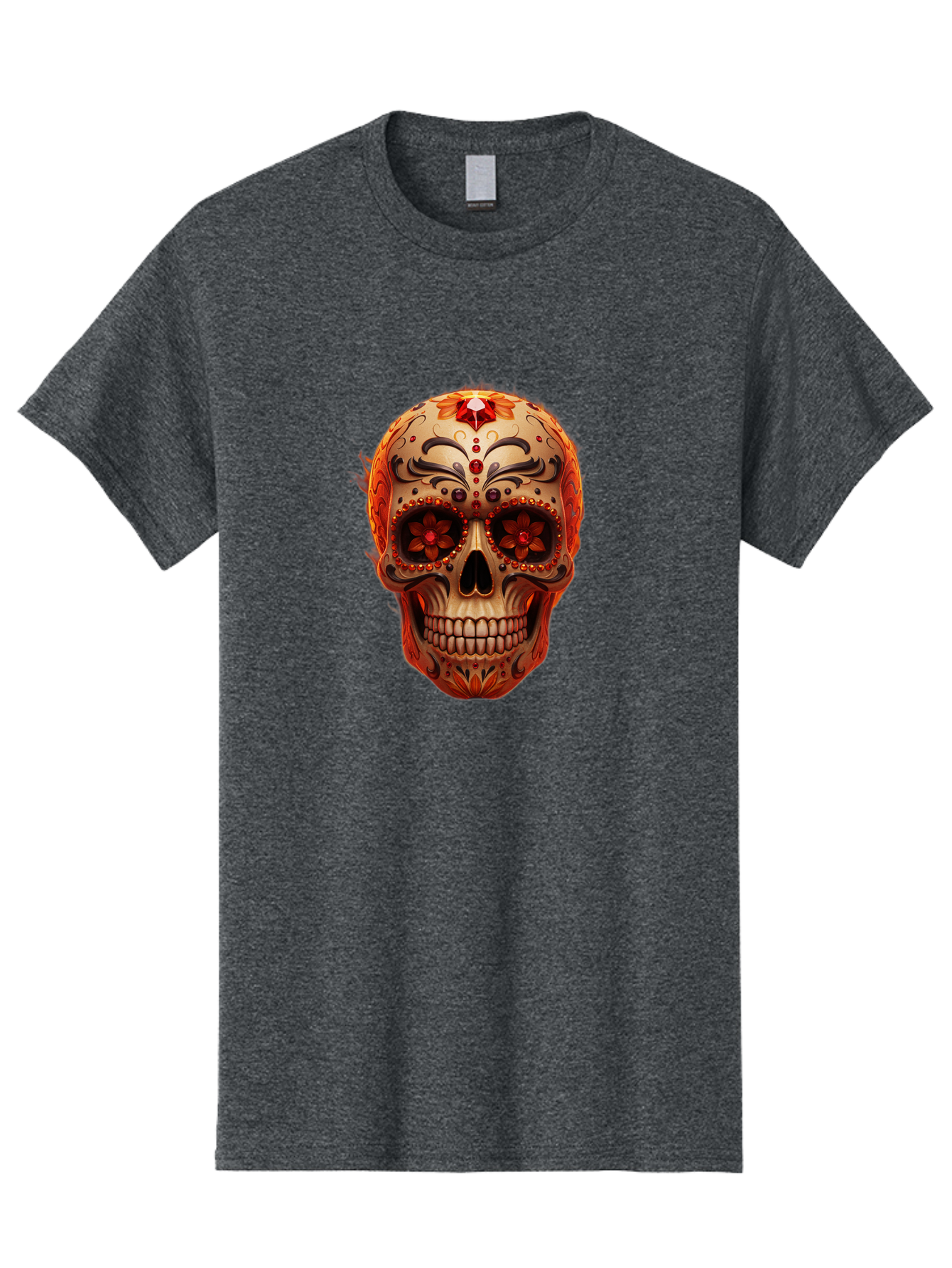 Sugar-Skull-22 Men'S Graphic Tee, 100% Cotton, Comfortable Casual Summer Wear, Machine Washable, Sugar Skull, Day Of The Dead, Mexican Culture, Decorated Skull, Floral Designs, Red Jewels, Festive, Traditional Art, Vibrant, Ornate Bad772 2