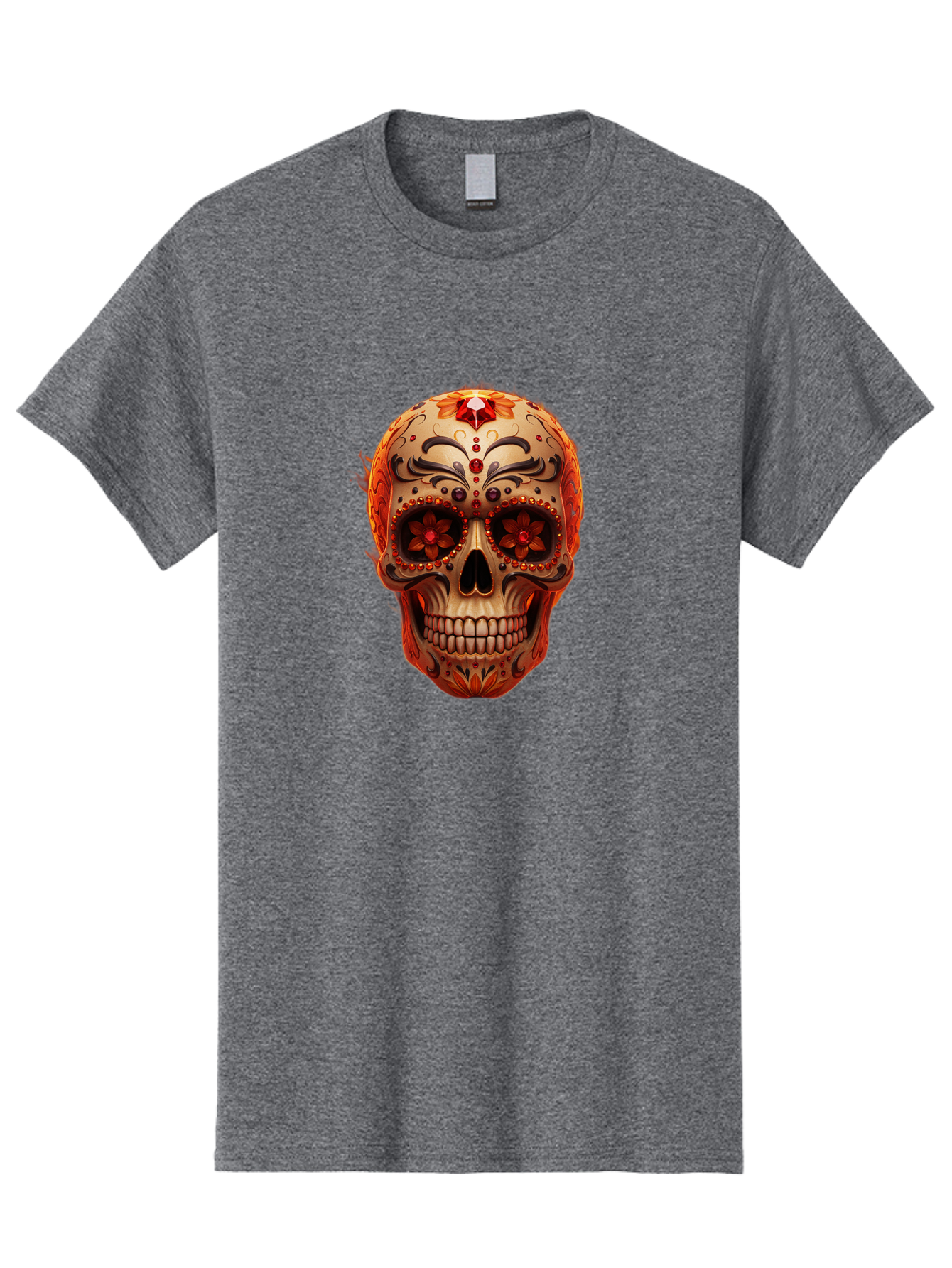 Sugar-Skull-22 Men'S Graphic Tee, 100% Cotton, Comfortable Casual Summer Wear, Machine Washable, Sugar Skull, Day Of The Dead, Mexican Culture, Decorated Skull, Floral Designs, Red Jewels, Festive, Traditional Art, Vibrant, Ornate Bad772 7