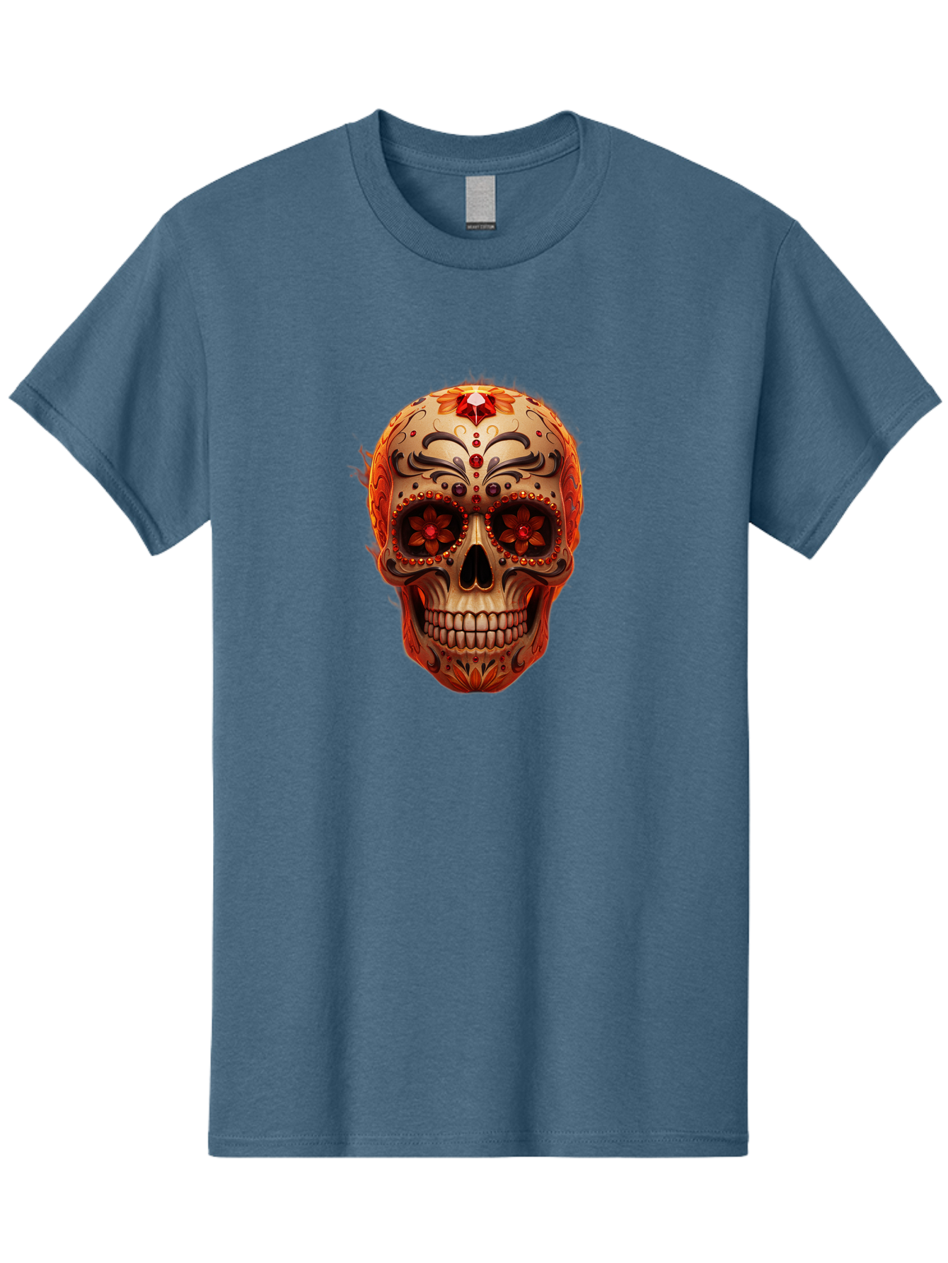 Sugar-Skull-22 Men'S Graphic Tee, 100% Cotton, Comfortable Casual Summer Wear, Machine Washable, Sugar Skull, Day Of The Dead, Mexican Culture, Decorated Skull, Floral Designs, Red Jewels, Festive, Traditional Art, Vibrant, Ornate Bad772 6