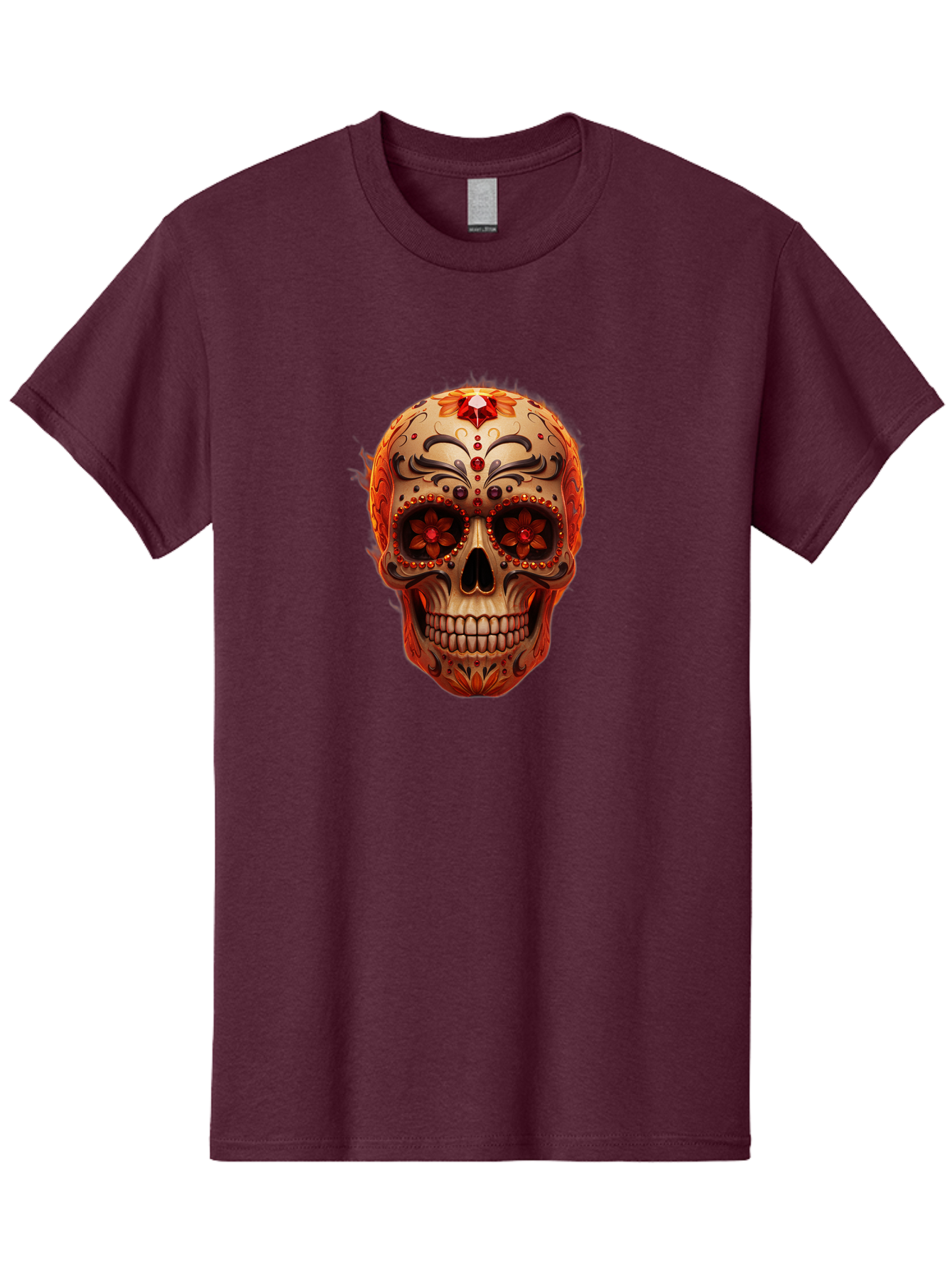 Sugar-Skull-22 Men'S Graphic Tee, 100% Cotton, Comfortable Casual Summer Wear, Machine Washable, Sugar Skull, Day Of The Dead, Mexican Culture, Decorated Skull, Floral Designs, Red Jewels, Festive, Traditional Art, Vibrant, Ornate Bad772 4