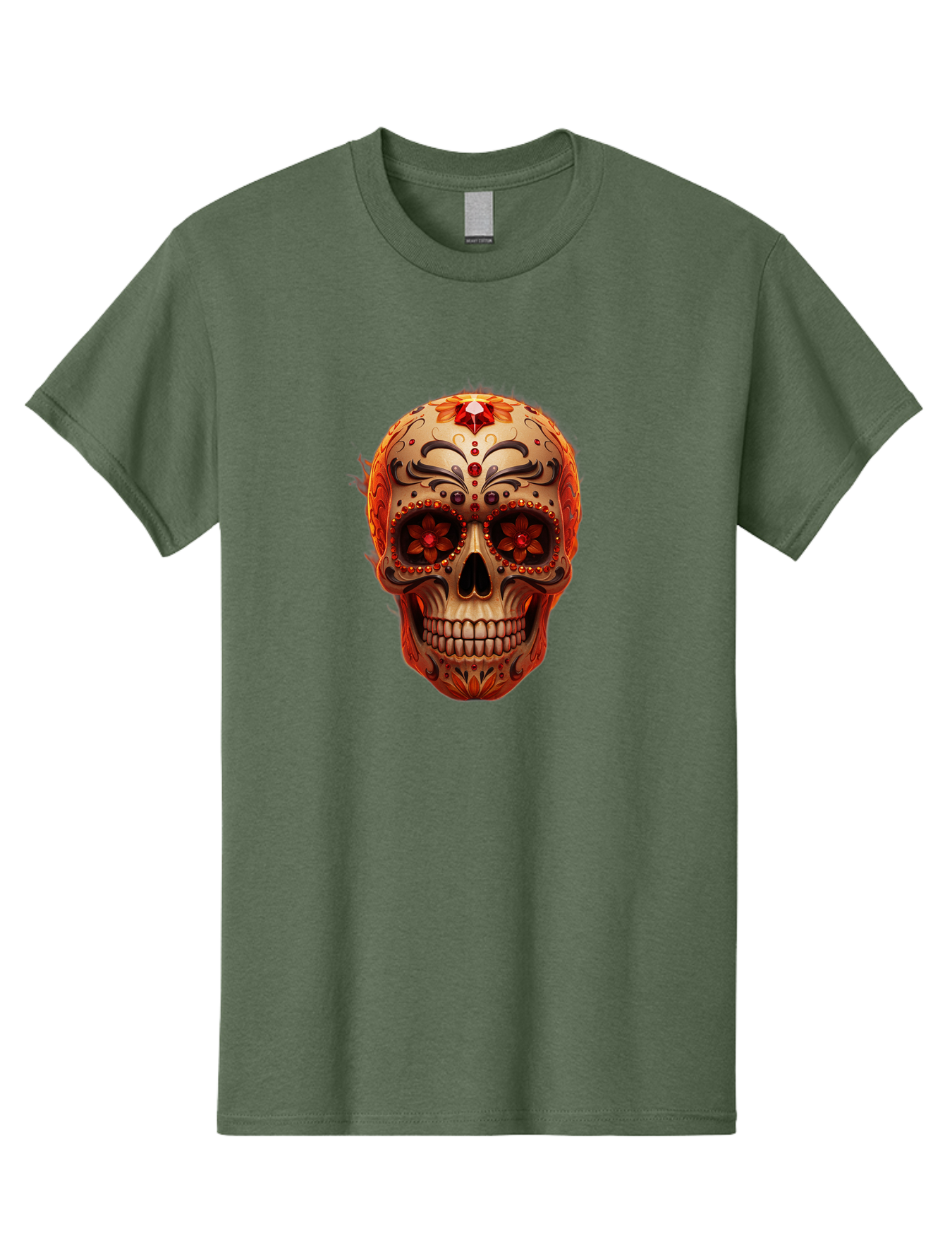 Sugar-Skull-22 Men'S Graphic Tee, 100% Cotton, Comfortable Casual Summer Wear, Machine Washable, Sugar Skull, Day Of The Dead, Mexican Culture, Decorated Skull, Floral Designs, Red Jewels, Festive, Traditional Art, Vibrant, Ornate Bad772 8
