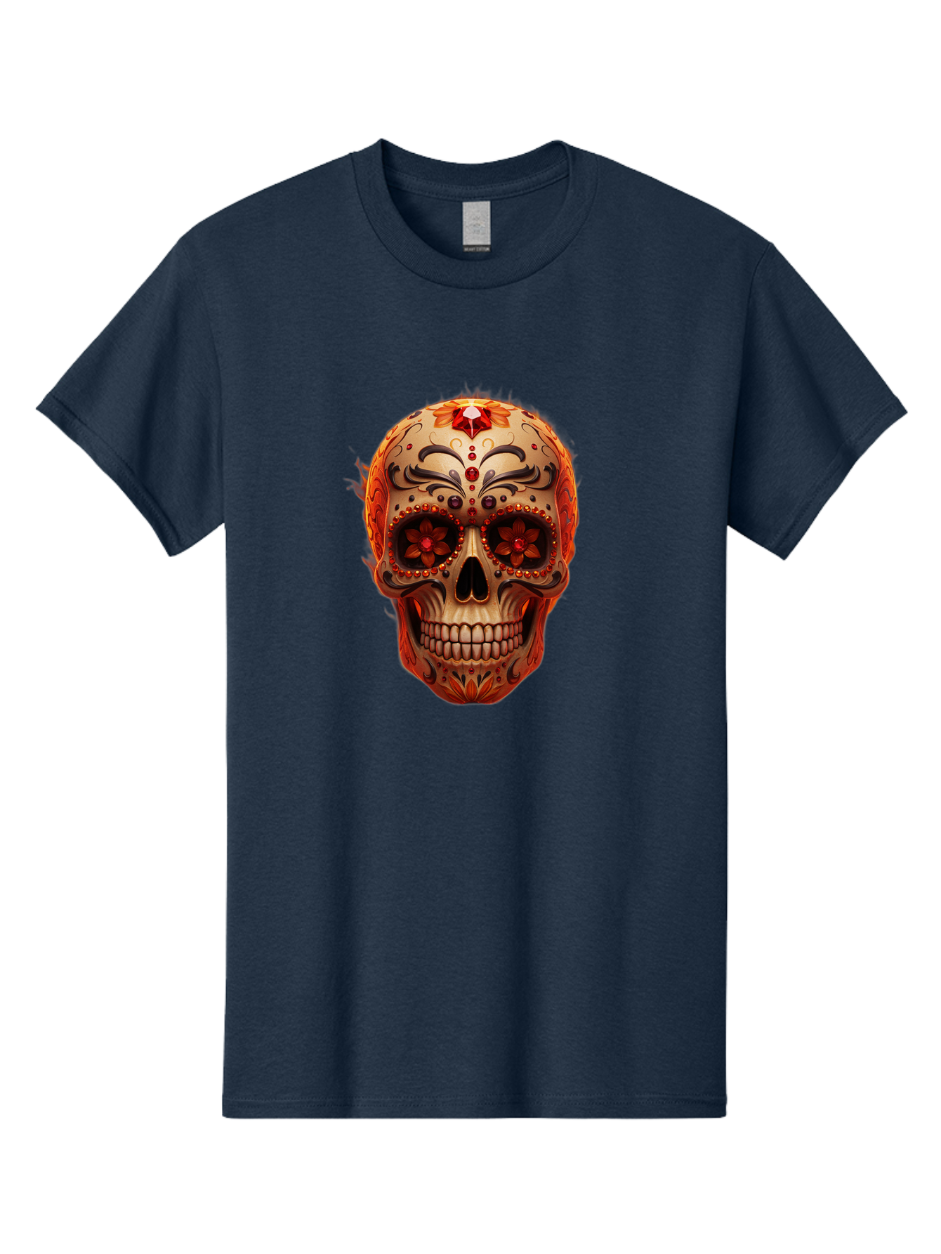 Sugar-Skull-22 Men'S Graphic Tee, 100% Cotton, Comfortable Casual Summer Wear, Machine Washable, Sugar Skull, Day Of The Dead, Mexican Culture, Decorated Skull, Floral Designs, Red Jewels, Festive, Traditional Art, Vibrant, Ornate Bad772 9