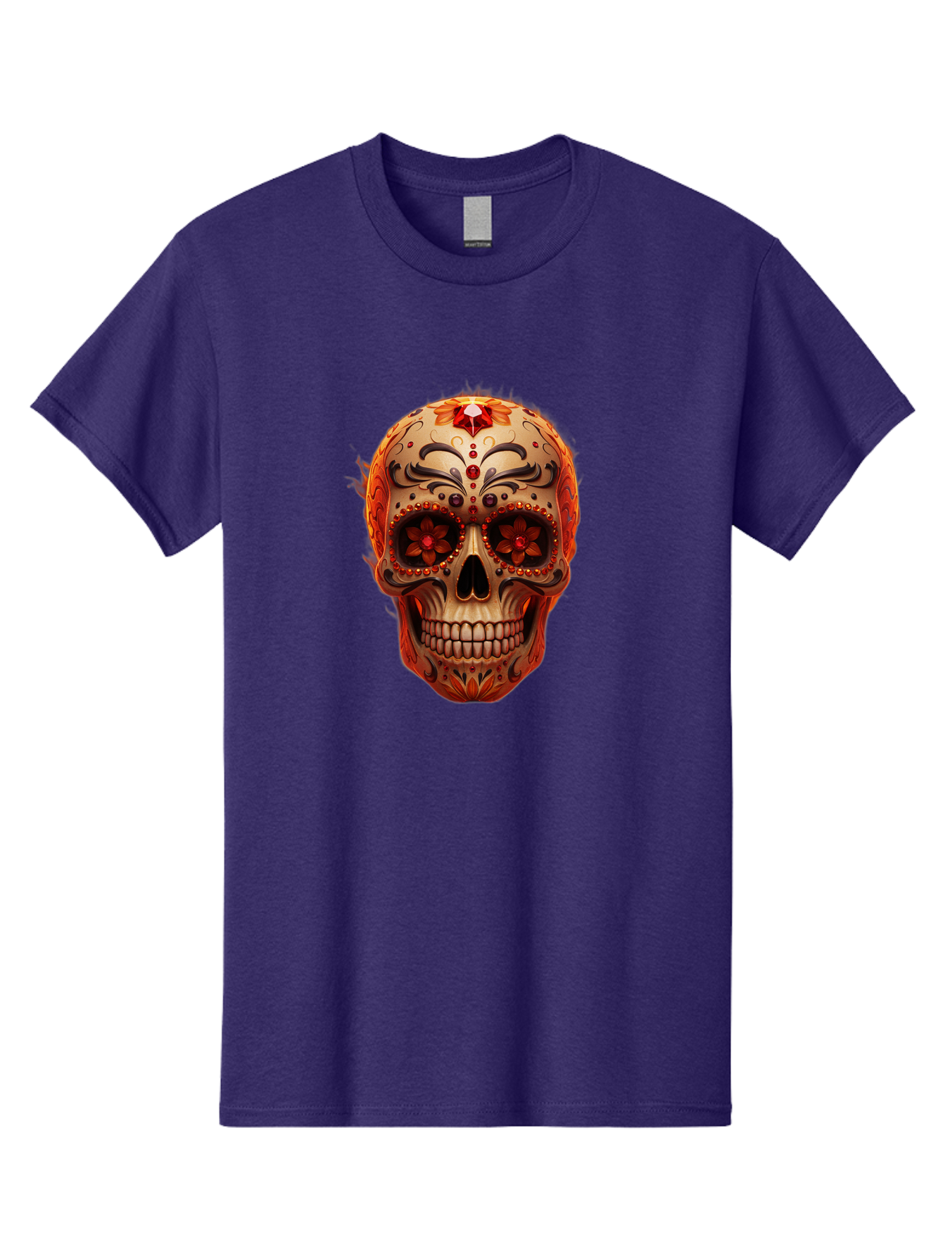 Sugar-Skull-22 Men'S Graphic Tee, 100% Cotton, Comfortable Casual Summer Wear, Machine Washable, Sugar Skull, Day Of The Dead, Mexican Culture, Decorated Skull, Floral Designs, Red Jewels, Festive, Traditional Art, Vibrant, Ornate Bad772 1