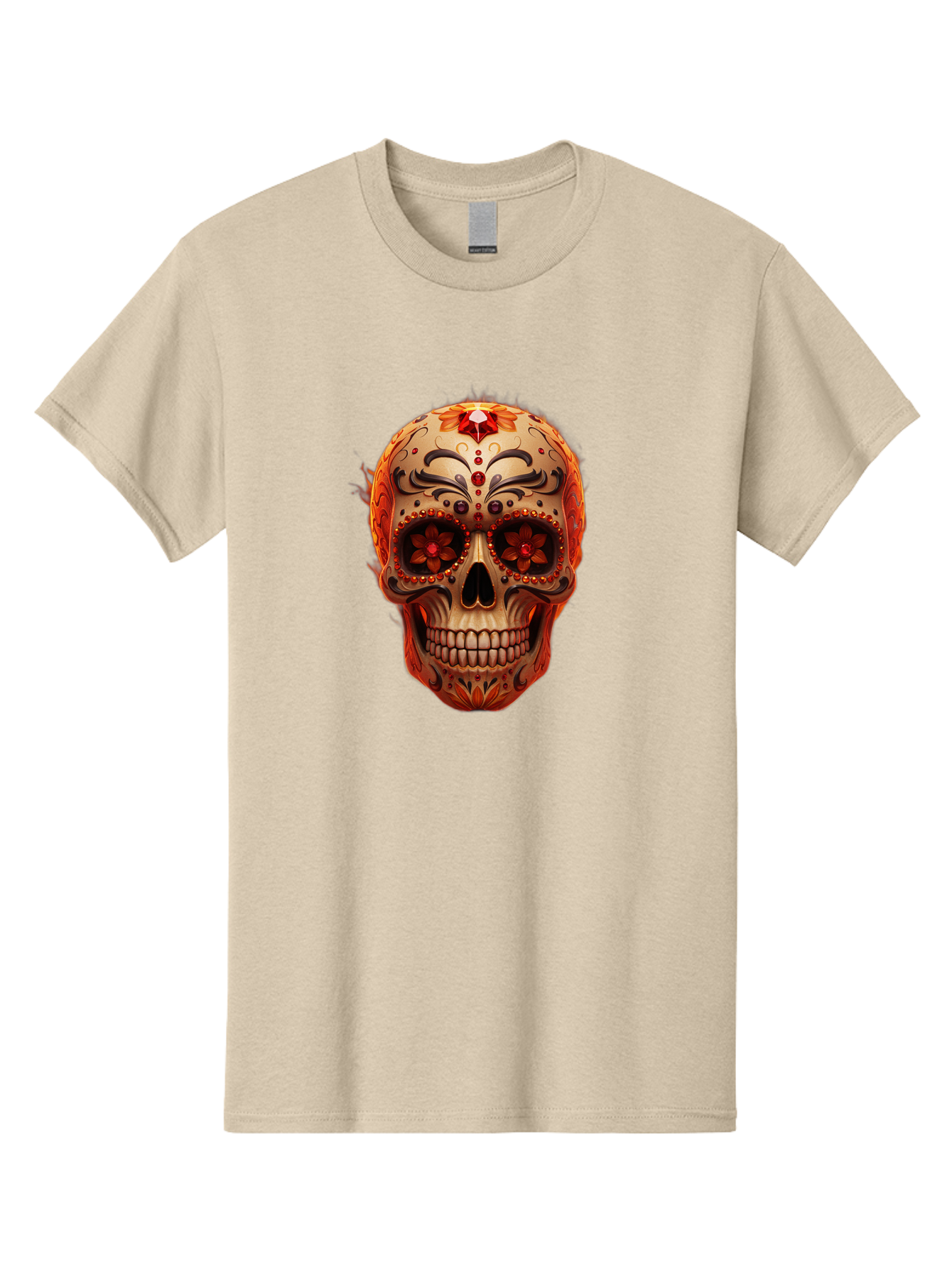 Sugar-Skull-22 Men'S Graphic Tee, 100% Cotton, Comfortable Casual Summer Wear, Machine Washable, Sugar Skull, Day Of The Dead, Mexican Culture, Decorated Skull, Floral Designs, Red Jewels, Festive, Traditional Art, Vibrant, Ornate Bad772 14