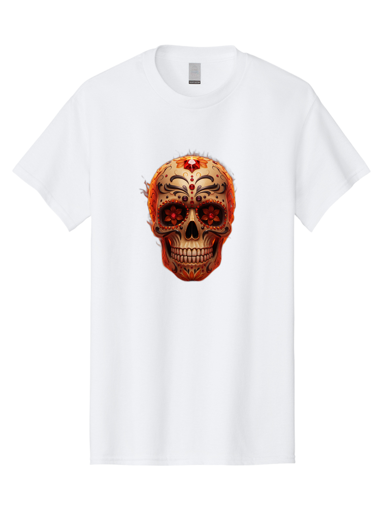Sugar-Skull-22 Men'S Graphic Tee, 100% Cotton, Comfortable Casual Summer Wear, Machine Washable, Sugar Skull, Day Of The Dead, Mexican Culture, Decorated Skull, Floral Designs, Red Jewels, Festive, Traditional Art, Vibrant, Ornate Bad772 5