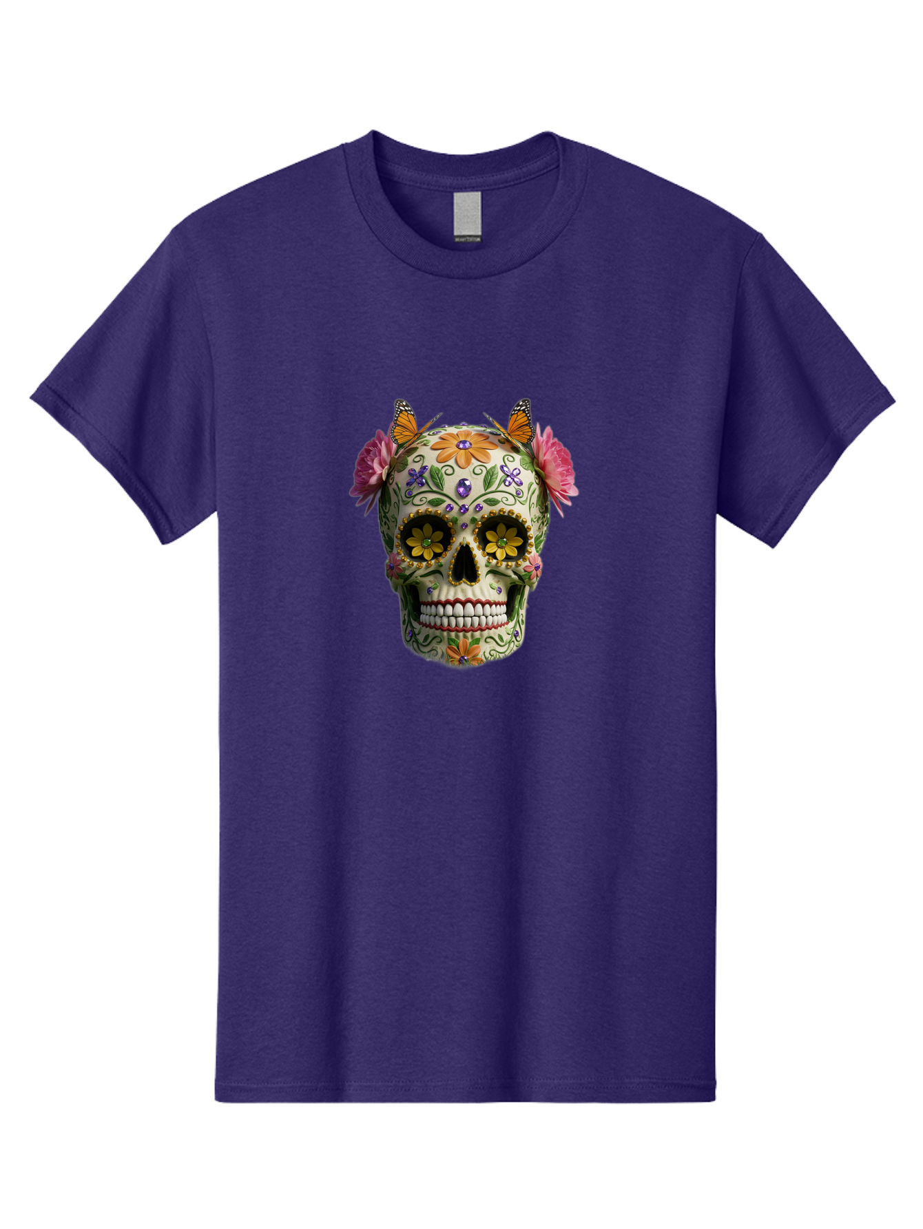 Sugar-Skull-23 Men'S Graphic Tee, 100% Cotton, Comfortable Casual Summer Wear, Machine Washable, Sugar Skull, Floral Designs, Vibrant Colors, Butterfly Decorations, Day Of The Dead, Mexican Culture, Festive Atmosphere, Colorful Flowers, Bad773 10