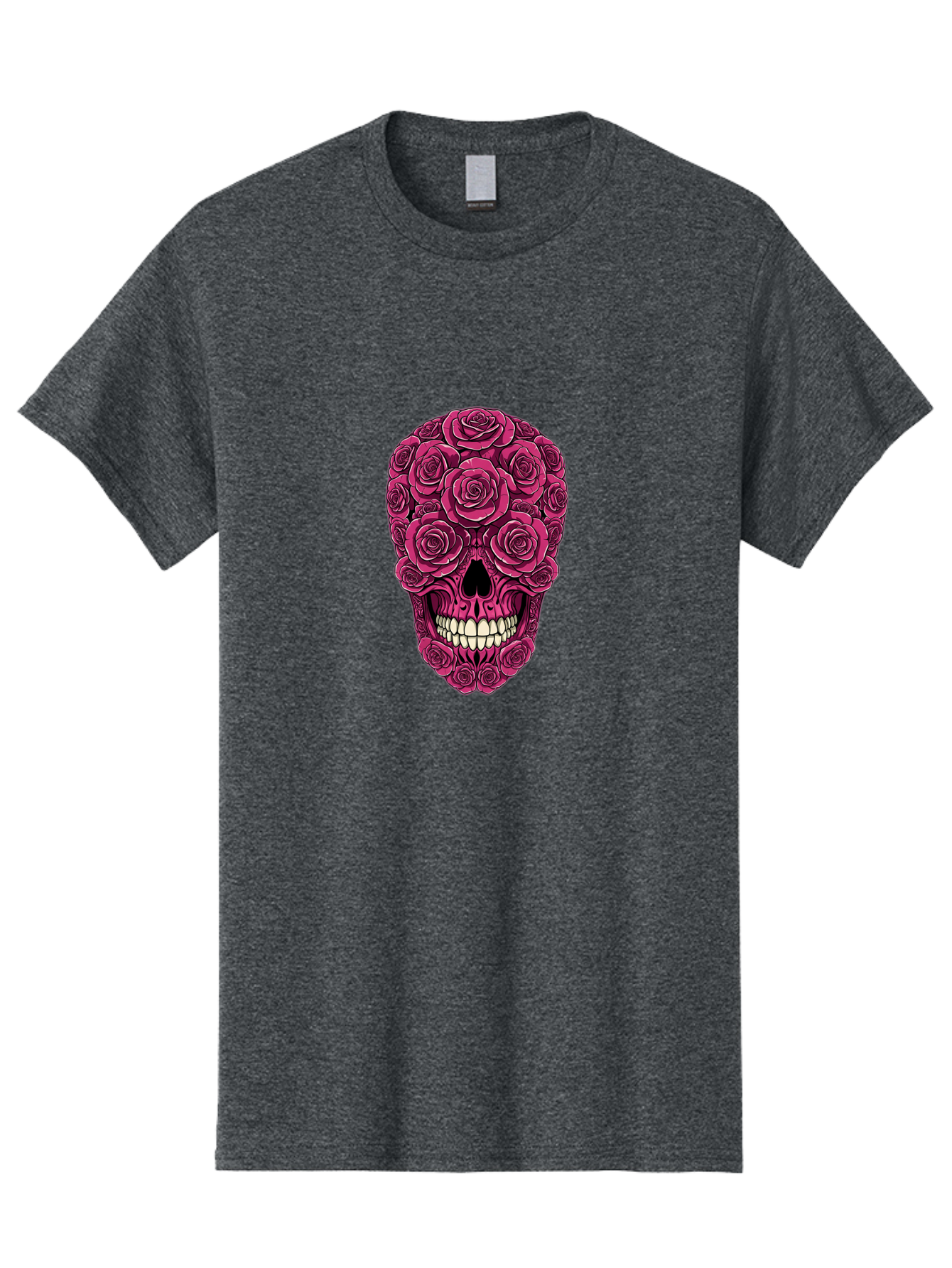 Sugar-Skull-3 Men'S Graphic Tee, 100% Cotton, Comfortable Casual Summer Wear, Machine Washable, Sugar Skull, Floral Skull, Roses, White Teeth, Vibrant Pink, Gothic Art, Day Of The Dead, Floral Design Bad775 12