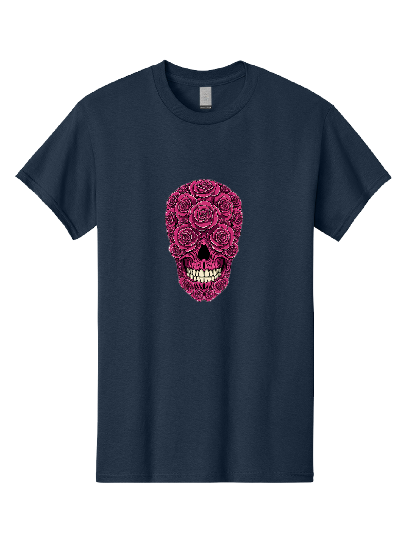 Sugar-Skull-3 Men'S Graphic Tee, 100% Cotton, Comfortable Casual Summer Wear, Machine Washable, Sugar Skull, Floral Skull, Roses, White Teeth, Vibrant Pink, Gothic Art, Day Of The Dead, Floral Design Bad775 3