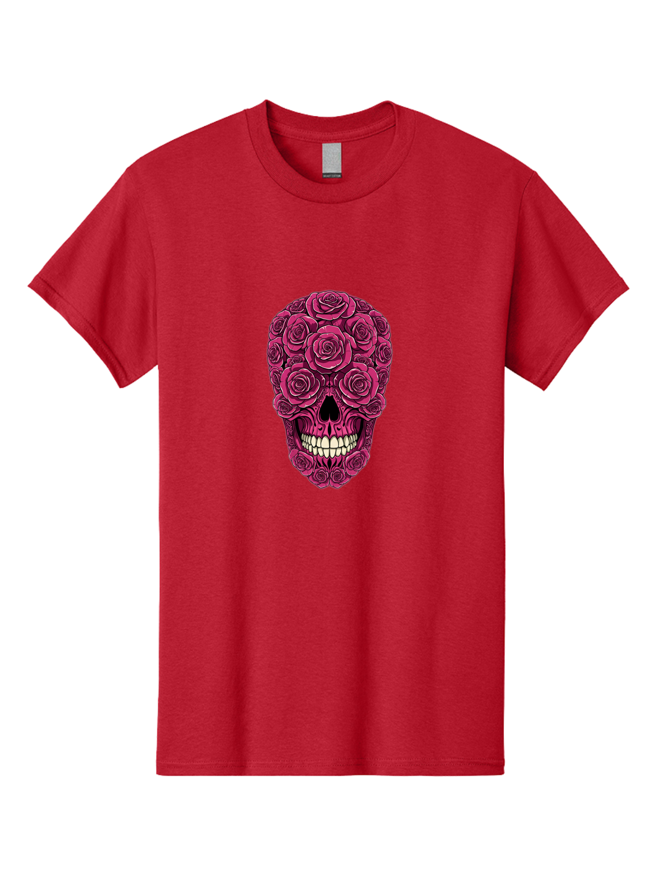 Sugar-Skull-3 Men'S Graphic Tee, 100% Cotton, Comfortable Casual Summer Wear, Machine Washable, Sugar Skull, Floral Skull, Roses, White Teeth, Vibrant Pink, Gothic Art, Day Of The Dead, Floral Design Bad775 9