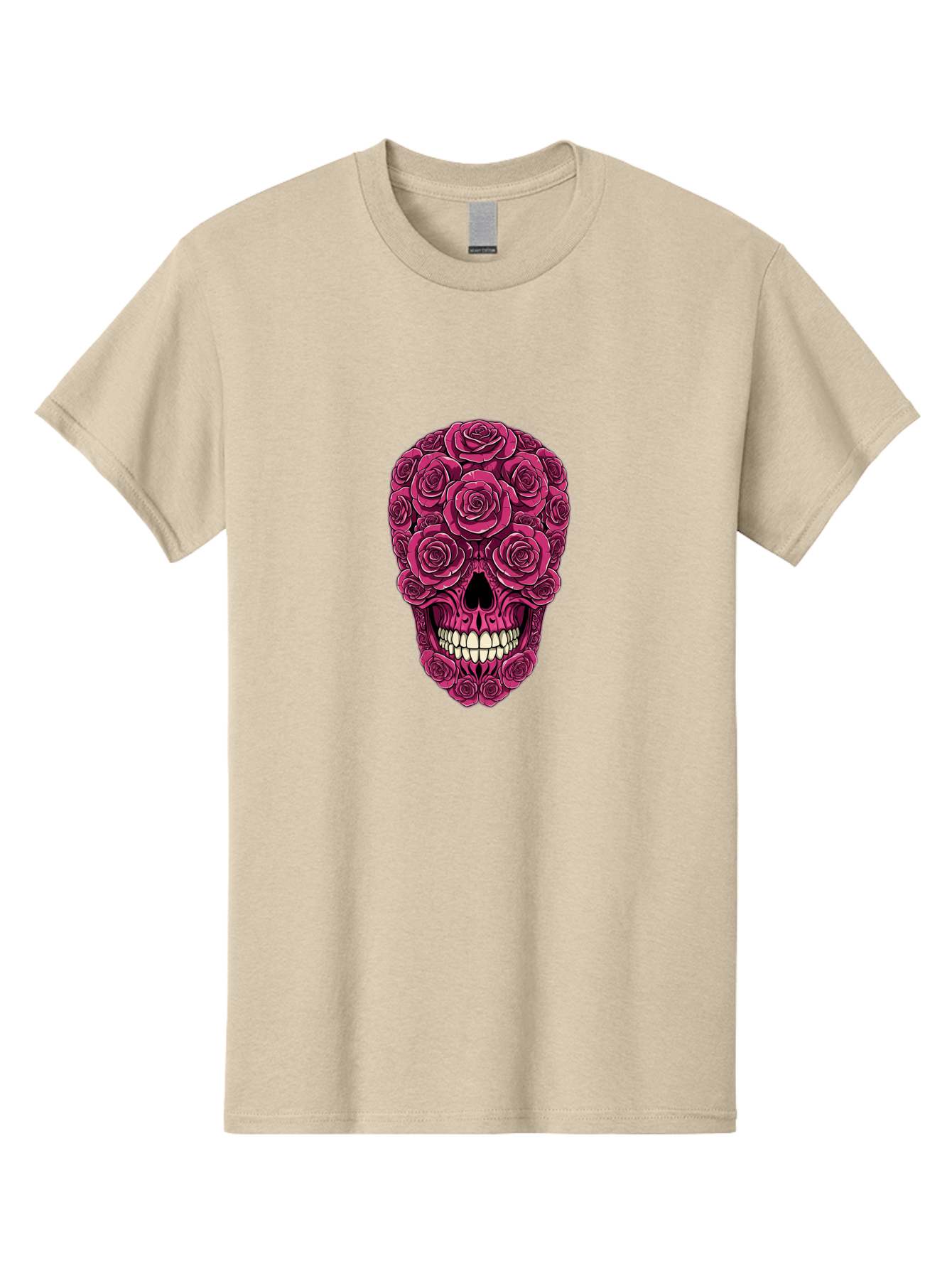 Sugar-Skull-3 Men'S Graphic Tee, 100% Cotton, Comfortable Casual Summer Wear, Machine Washable, Sugar Skull, Floral Skull, Roses, White Teeth, Vibrant Pink, Gothic Art, Day Of The Dead, Floral Design Bad775 7