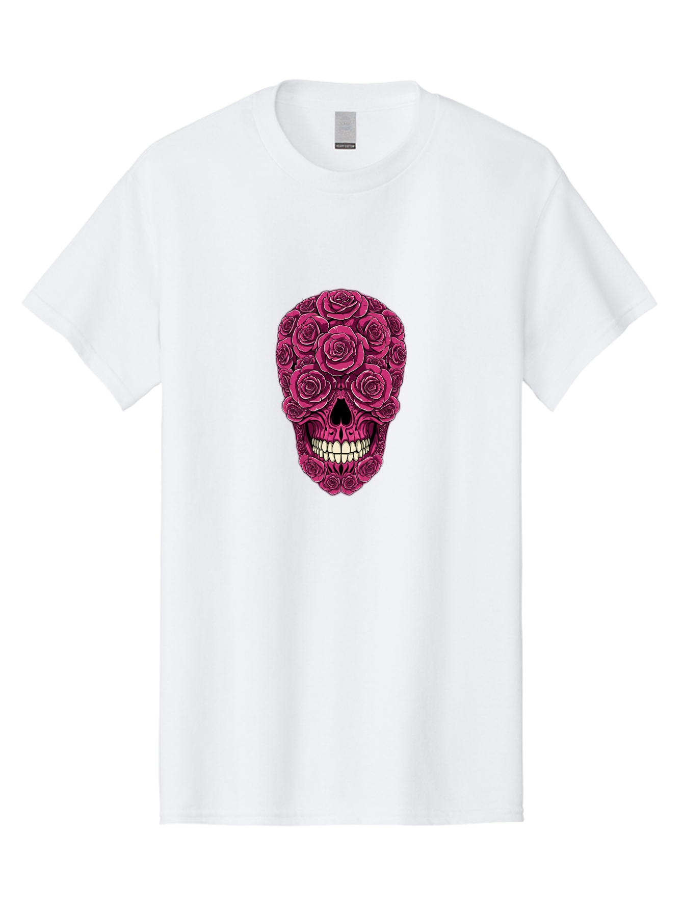 Sugar-Skull-3 Men'S Graphic Tee, 100% Cotton, Comfortable Casual Summer Wear, Machine Washable, Sugar Skull, Floral Skull, Roses, White Teeth, Vibrant Pink, Gothic Art, Day Of The Dead, Floral Design Bad775 8