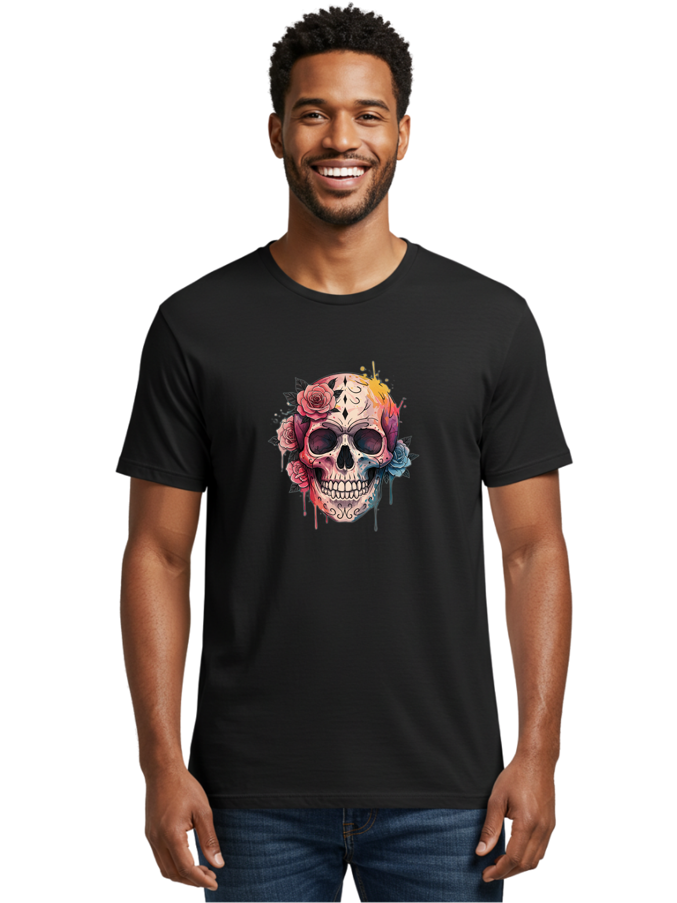 Sugar-Skull-4 Men'S Graphic Tee, 100% Cotton, Comfortable Casual Summer Wear, Machine Washable, Sugar Skull, Day Of The Dead, Floral Skull, Vibrant Colors, Intricate Designs, Abstract Art, Grunge Style, Street Art, Tattoo Art, Mexican Culture, Bad776 20