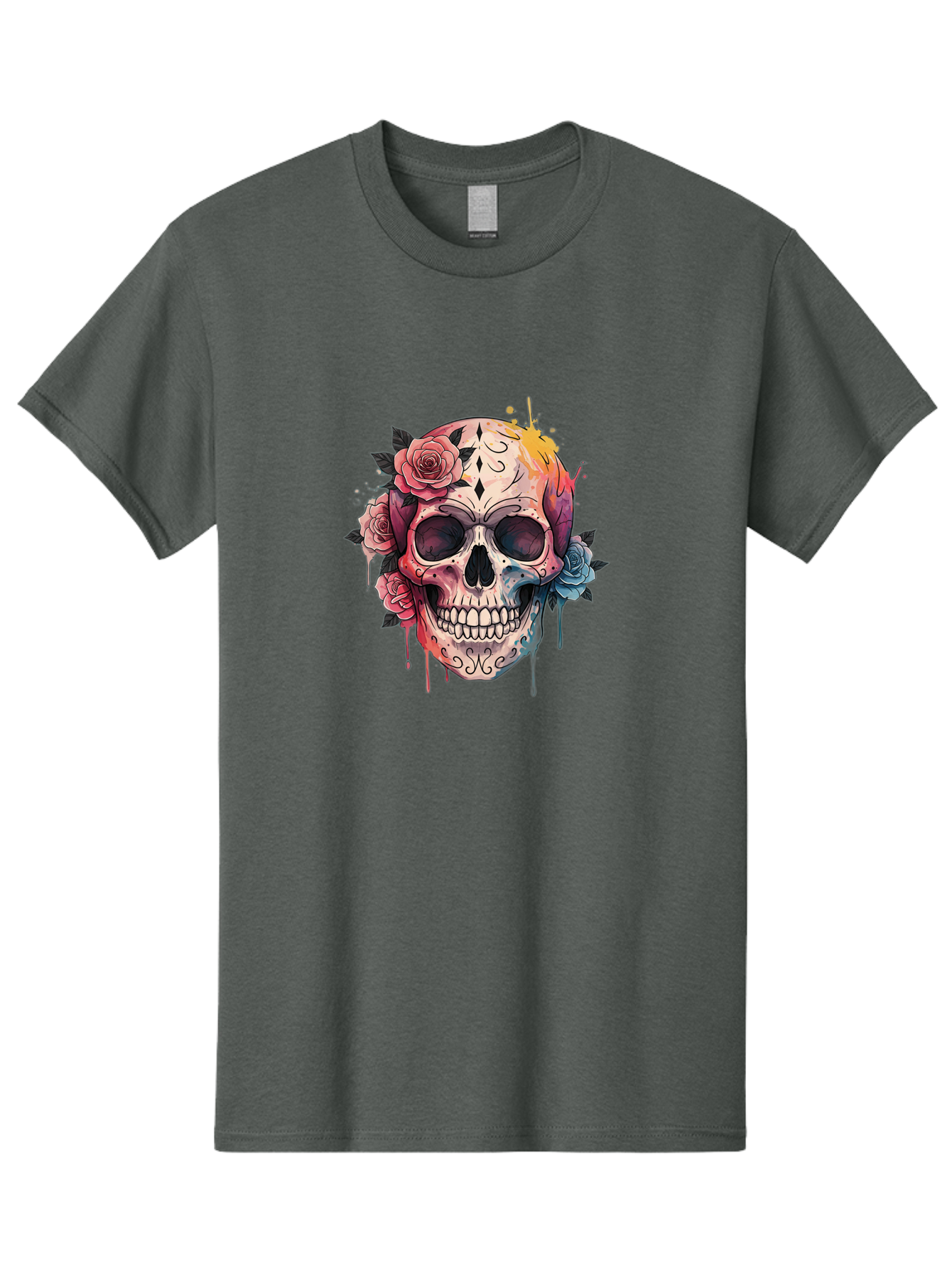 Sugar-Skull-4 Men'S Graphic Tee, 100% Cotton, Comfortable Casual Summer Wear, Machine Washable, Sugar Skull, Day Of The Dead, Floral Skull, Vibrant Colors, Intricate Designs, Abstract Art, Grunge Style, Street Art, Tattoo Art, Mexican Culture, Bad776 2