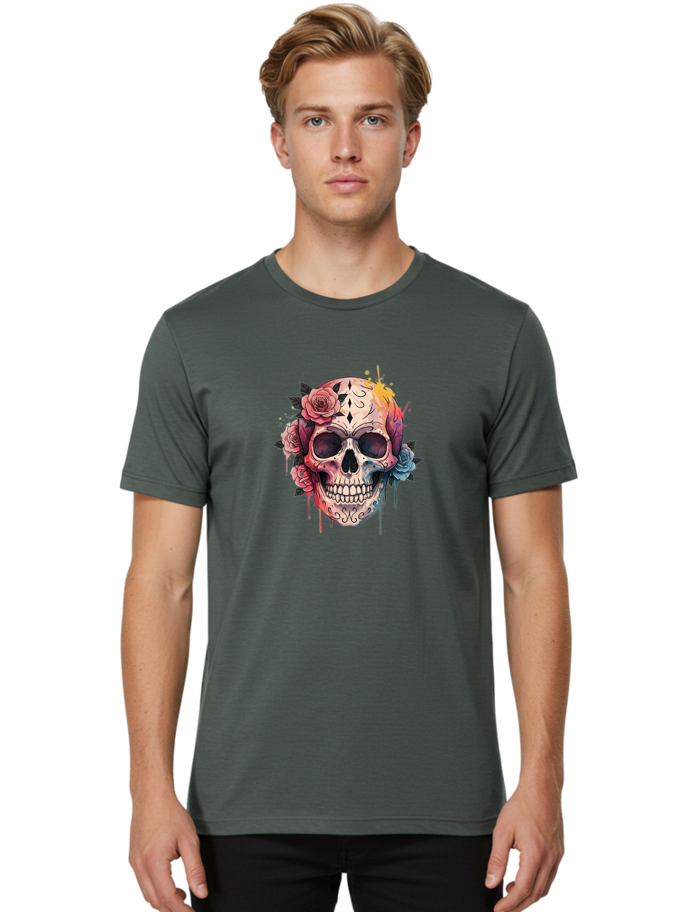 Sugar-Skull-4 Men'S Graphic Tee, 100% Cotton, Comfortable Casual Summer Wear, Machine Washable, Sugar Skull, Day Of The Dead, Floral Skull, Vibrant Colors, Intricate Designs, Abstract Art, Grunge Style, Street Art, Tattoo Art, Mexican Culture, Bad776 17