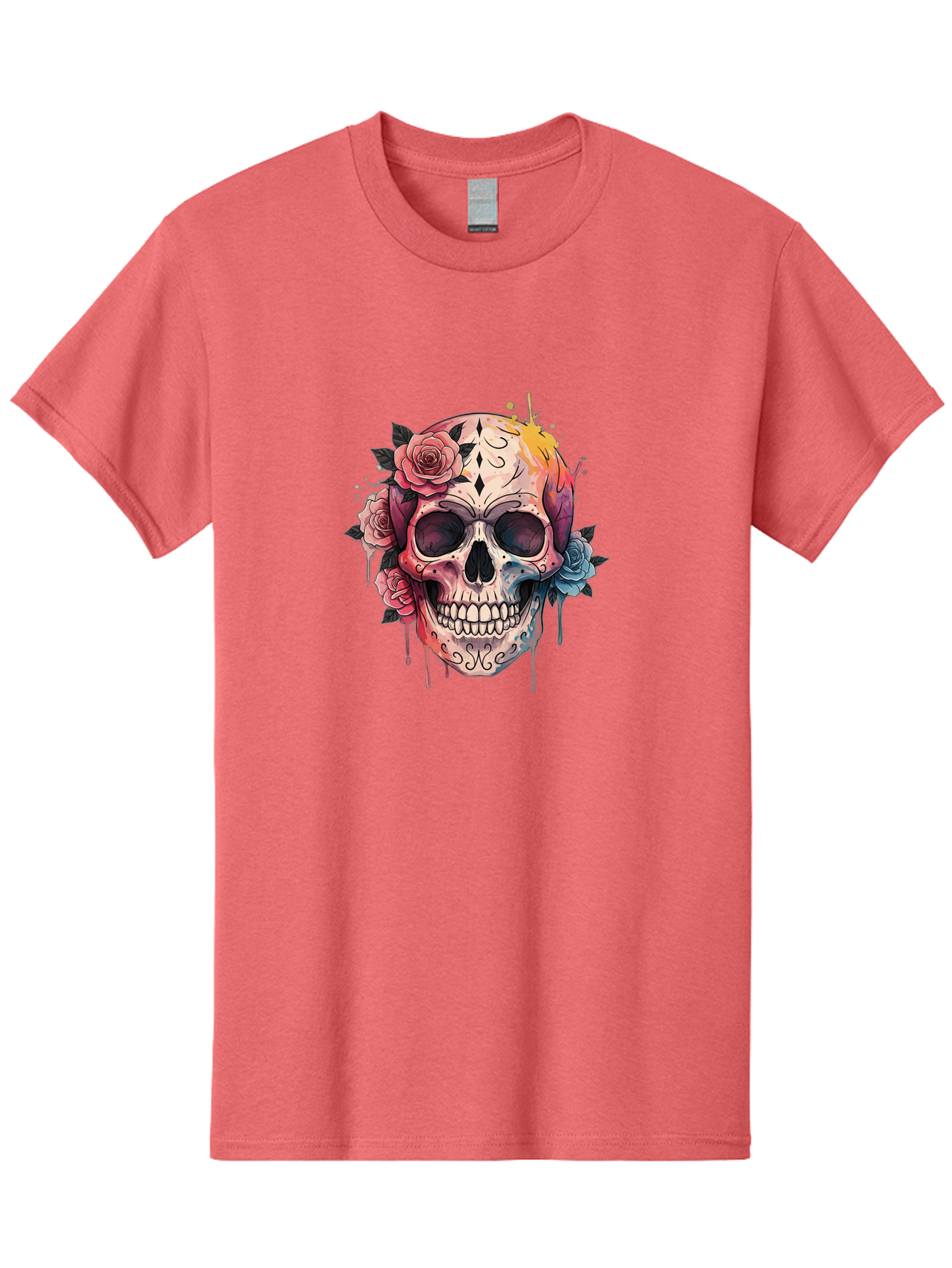 Sugar-Skull-4 Men'S Graphic Tee, 100% Cotton, Comfortable Casual Summer Wear, Machine Washable, Sugar Skull, Day Of The Dead, Floral Skull, Vibrant Colors, Intricate Designs, Abstract Art, Grunge Style, Street Art, Tattoo Art, Mexican Culture, Bad776 3