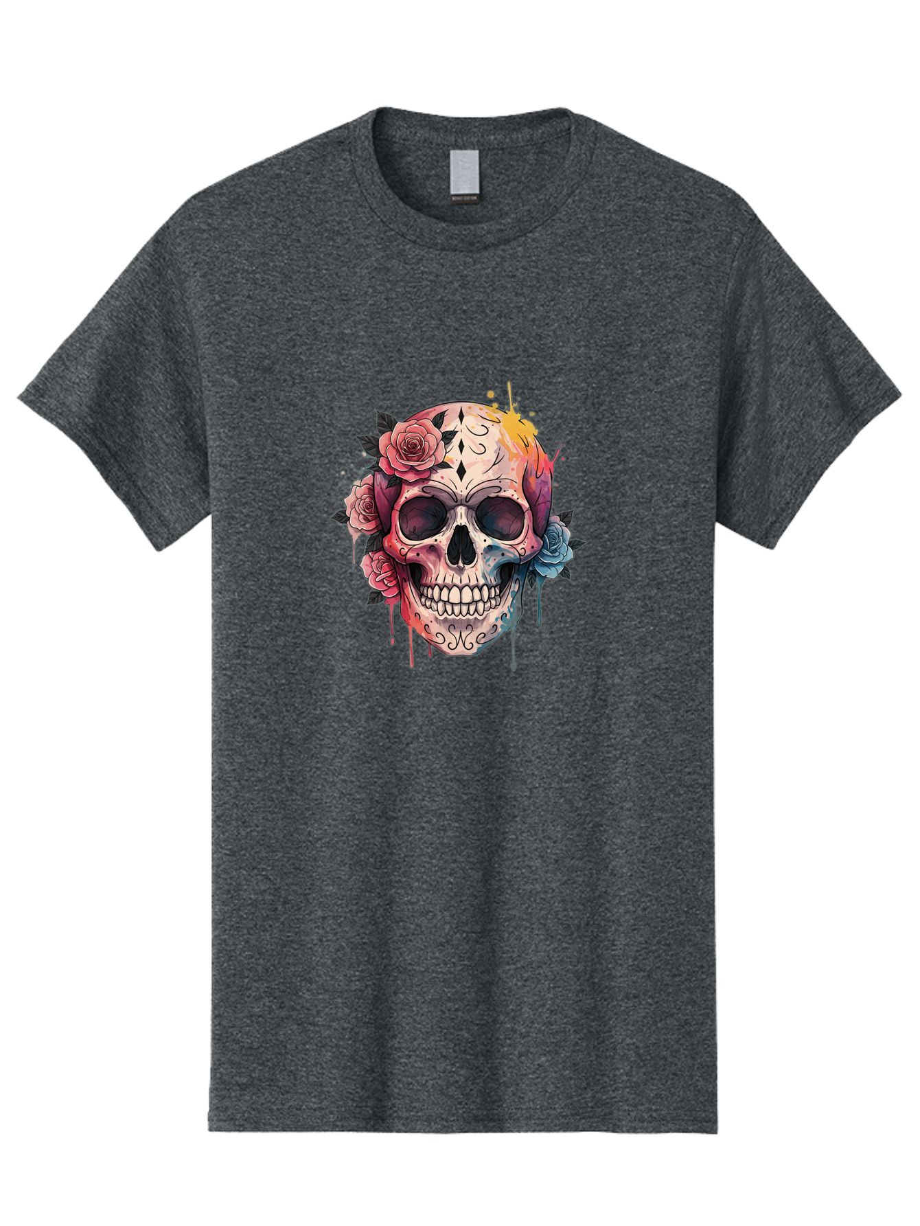 Sugar-Skull-4 Men'S Graphic Tee, 100% Cotton, Comfortable Casual Summer Wear, Machine Washable, Sugar Skull, Day Of The Dead, Floral Skull, Vibrant Colors, Intricate Designs, Abstract Art, Grunge Style, Street Art, Tattoo Art, Mexican Culture, Bad776 1