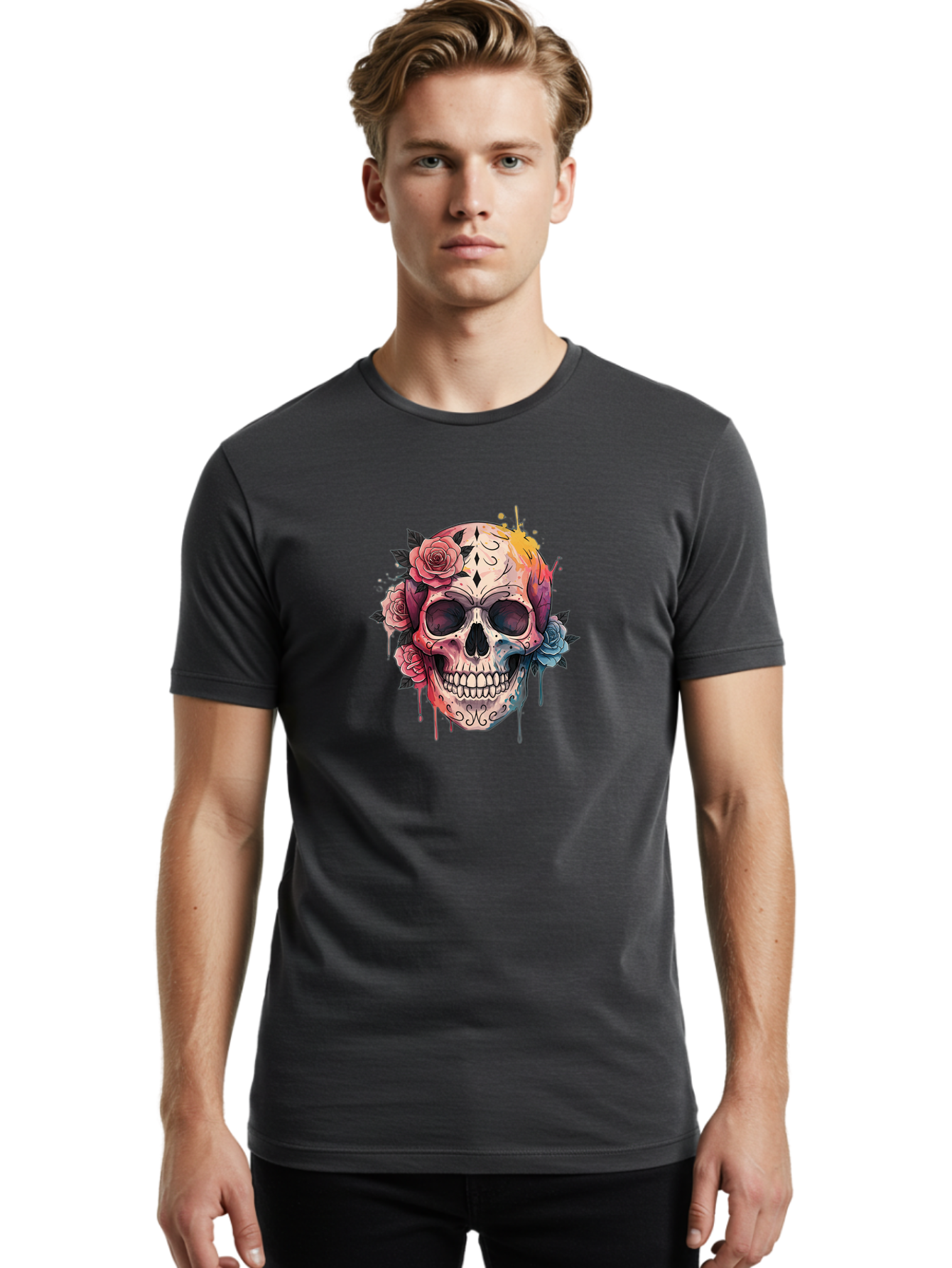 Sugar-Skull-4 Men'S Graphic Tee, 100% Cotton, Comfortable Casual Summer Wear, Machine Washable, Sugar Skull, Day Of The Dead, Floral Skull, Vibrant Colors, Intricate Designs, Abstract Art, Grunge Style, Street Art, Tattoo Art, Mexican Culture, Bad776 16