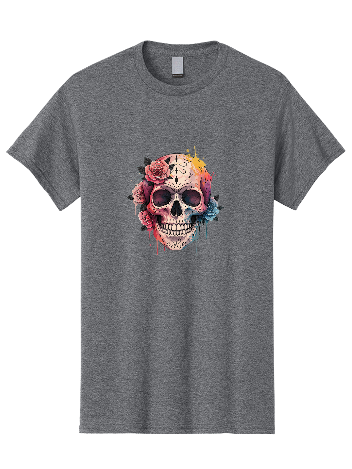 Sugar-Skull-4 Men'S Graphic Tee, 100% Cotton, Comfortable Casual Summer Wear, Machine Washable, Sugar Skull, Day Of The Dead, Floral Skull, Vibrant Colors, Intricate Designs, Abstract Art, Grunge Style, Street Art, Tattoo Art, Mexican Culture, Bad776 4