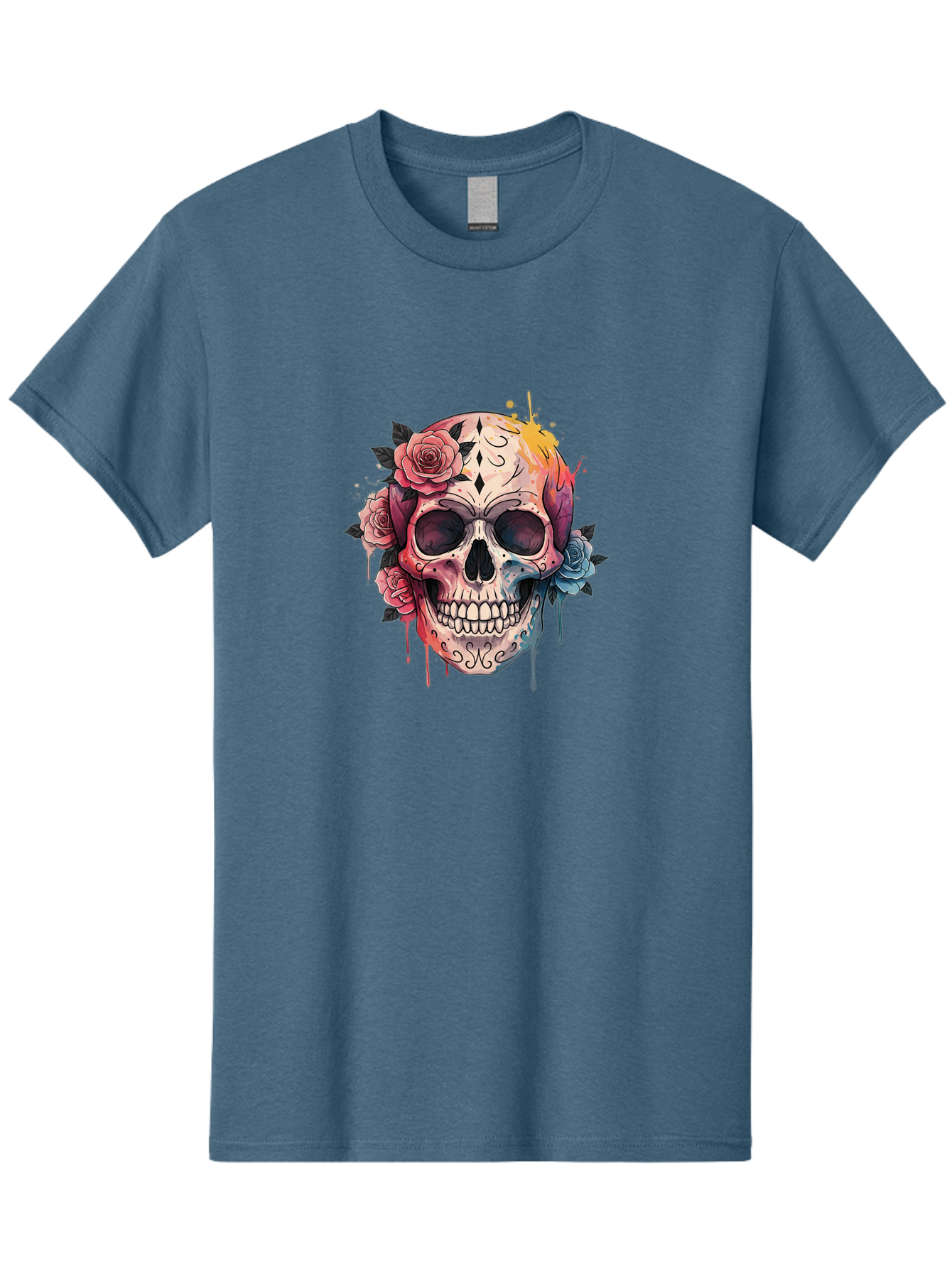 Sugar-Skull-4 Men'S Graphic Tee, 100% Cotton, Comfortable Casual Summer Wear, Machine Washable, Sugar Skull, Day Of The Dead, Floral Skull, Vibrant Colors, Intricate Designs, Abstract Art, Grunge Style, Street Art, Tattoo Art, Mexican Culture, Bad776 12