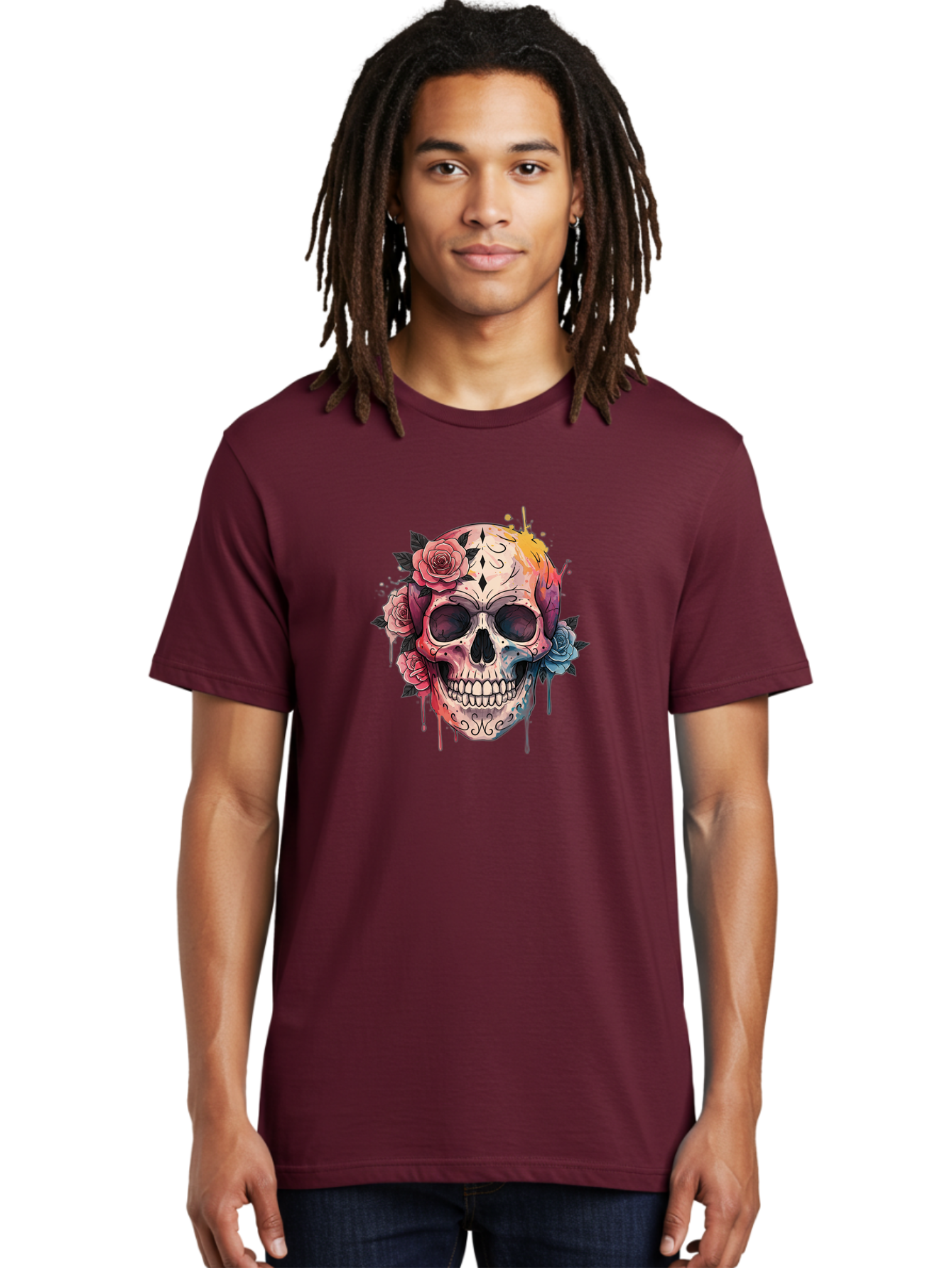 Sugar-Skull-4 Men'S Graphic Tee, 100% Cotton, Comfortable Casual Summer Wear, Machine Washable, Sugar Skull, Day Of The Dead, Floral Skull, Vibrant Colors, Intricate Designs, Abstract Art, Grunge Style, Street Art, Tattoo Art, Mexican Culture, Bad776 29