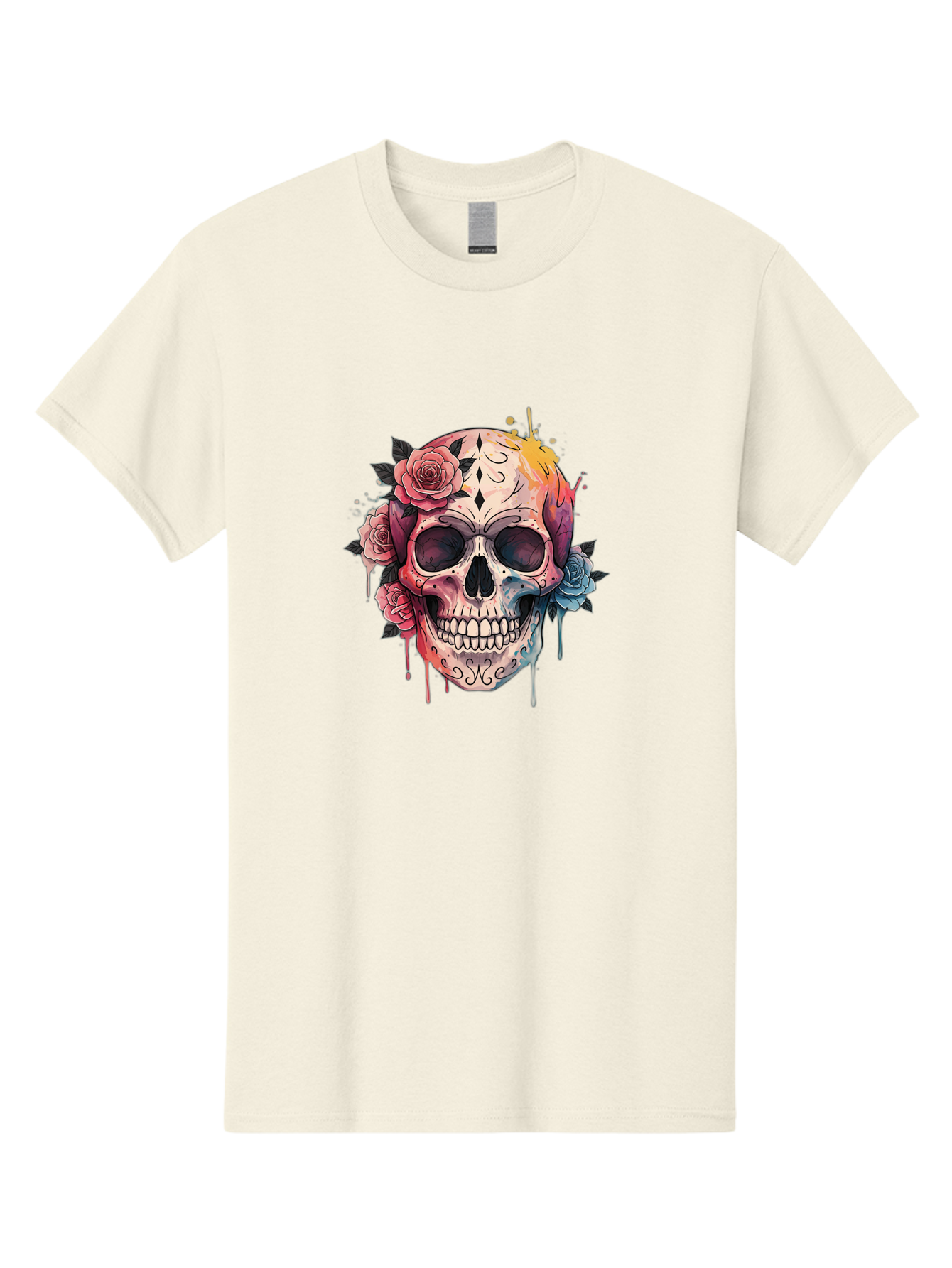 Sugar-Skull-4 Men'S Graphic Tee, 100% Cotton, Comfortable Casual Summer Wear, Machine Washable, Sugar Skull, Day Of The Dead, Floral Skull, Vibrant Colors, Intricate Designs, Abstract Art, Grunge Style, Street Art, Tattoo Art, Mexican Culture, Bad776 9