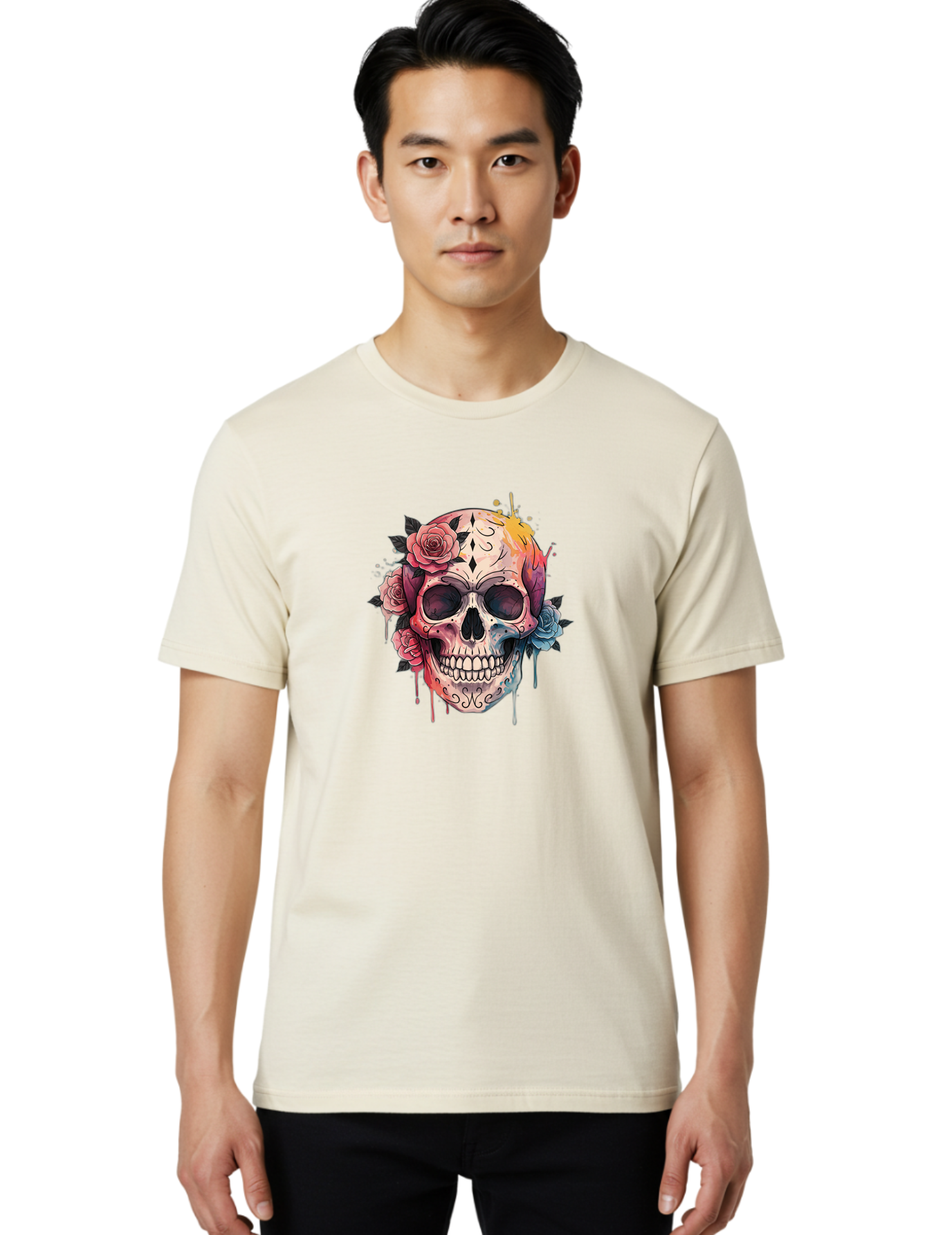 Sugar-Skull-4 Men'S Graphic Tee, 100% Cotton, Comfortable Casual Summer Wear, Machine Washable, Sugar Skull, Day Of The Dead, Floral Skull, Vibrant Colors, Intricate Designs, Abstract Art, Grunge Style, Street Art, Tattoo Art, Mexican Culture, Bad776 24