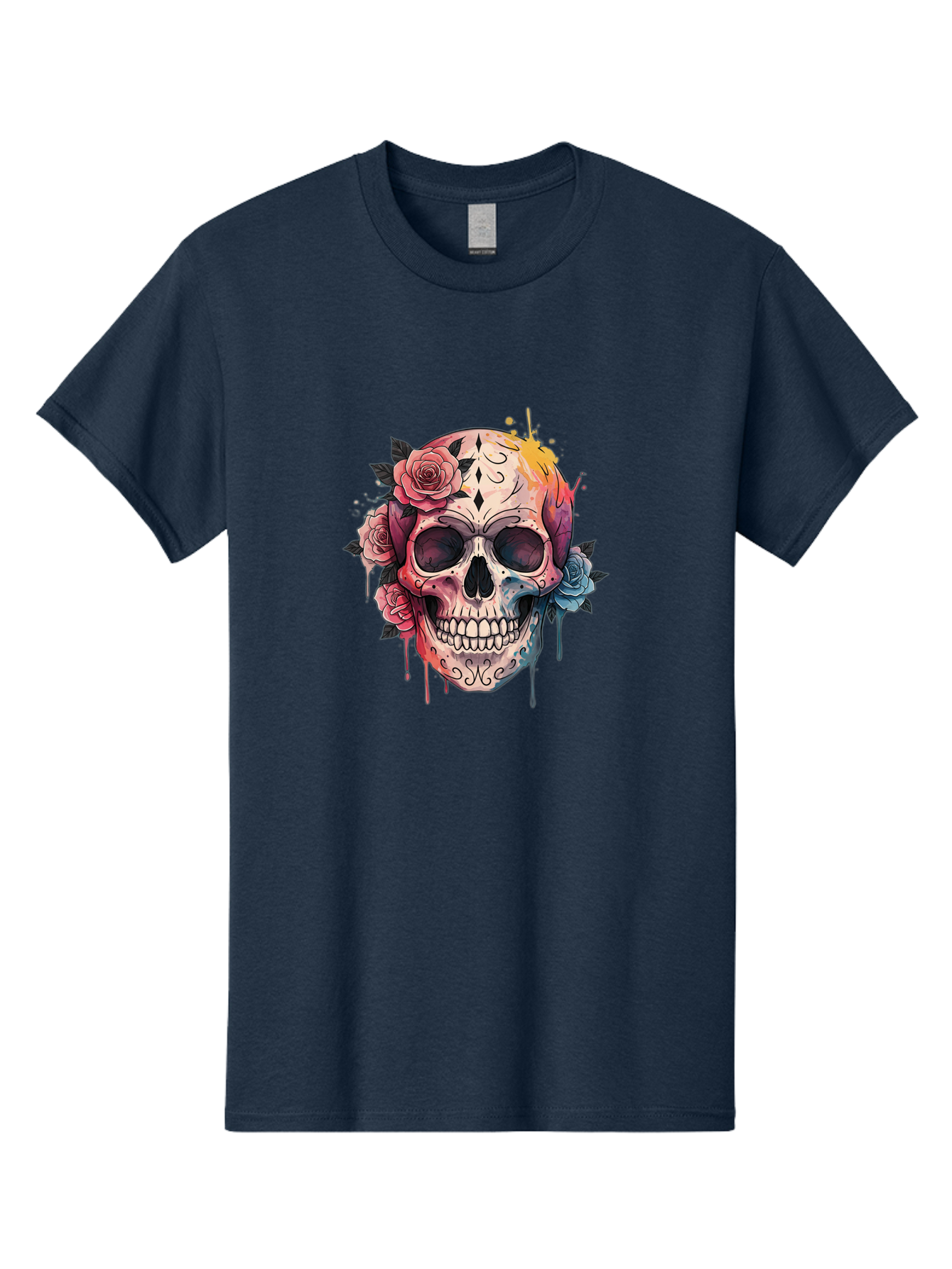 Sugar-Skull-4 Men'S Graphic Tee, 100% Cotton, Comfortable Casual Summer Wear, Machine Washable, Sugar Skull, Day Of The Dead, Floral Skull, Vibrant Colors, Intricate Designs, Abstract Art, Grunge Style, Street Art, Tattoo Art, Mexican Culture, Bad776 8