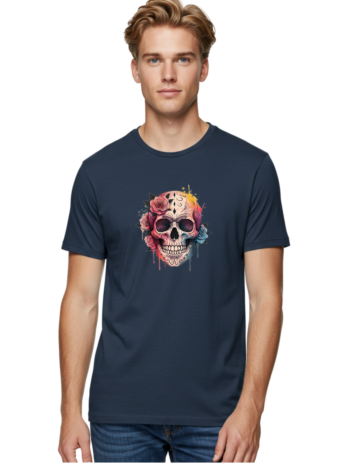 Sugar-Skull-4 Men'S Graphic Tee, 100% Cotton, Comfortable Casual Summer Wear, Machine Washable, Sugar Skull, Day Of The Dead, Floral Skull, Vibrant Colors, Intricate Designs, Abstract Art, Grunge Style, Street Art, Tattoo Art, Mexican Culture, Bad776 23