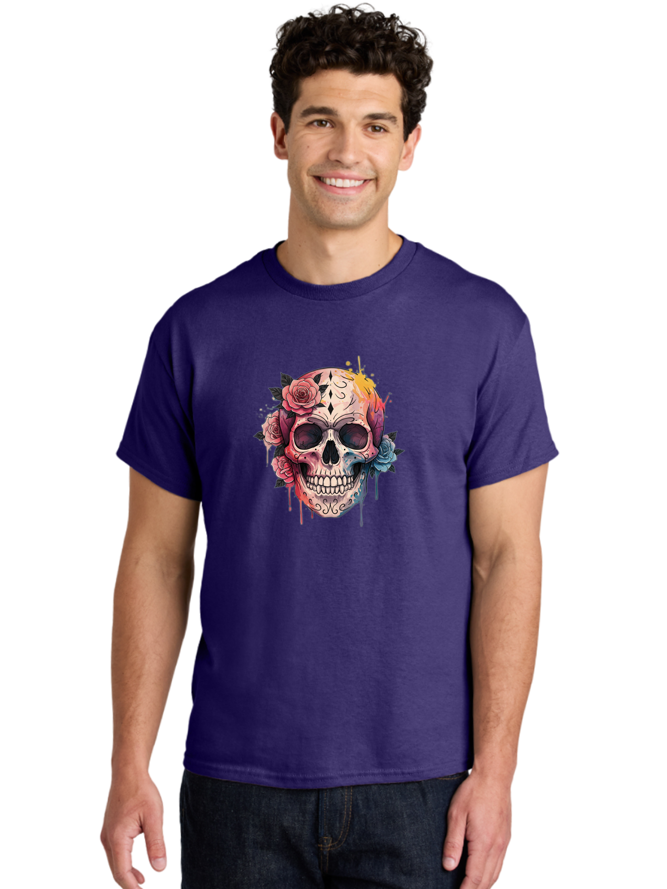 Sugar-Skull-4 Men'S Graphic Tee, 100% Cotton, Comfortable Casual Summer Wear, Machine Washable, Sugar Skull, Day Of The Dead, Floral Skull, Vibrant Colors, Intricate Designs, Abstract Art, Grunge Style, Street Art, Tattoo Art, Mexican Culture, Bad776 22