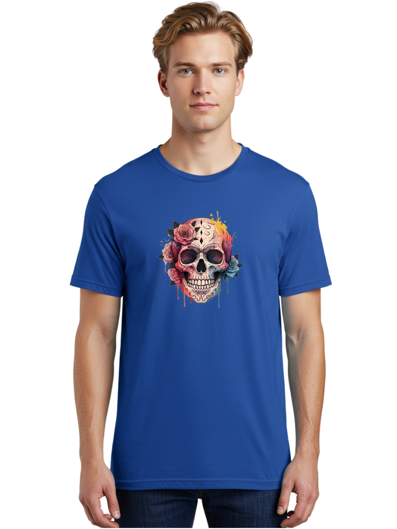 Sugar-Skull-4 Men'S Graphic Tee, 100% Cotton, Comfortable Casual Summer Wear, Machine Washable, Sugar Skull, Day Of The Dead, Floral Skull, Vibrant Colors, Intricate Designs, Abstract Art, Grunge Style, Street Art, Tattoo Art, Mexican Culture, Bad776 26