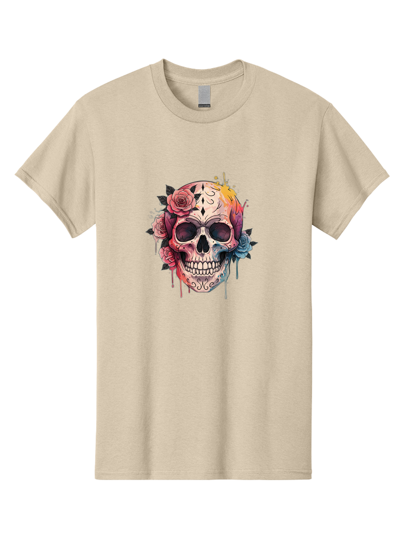 Sugar-Skull-4 Men'S Graphic Tee, 100% Cotton, Comfortable Casual Summer Wear, Machine Washable, Sugar Skull, Day Of The Dead, Floral Skull, Vibrant Colors, Intricate Designs, Abstract Art, Grunge Style, Street Art, Tattoo Art, Mexican Culture, Bad776 6