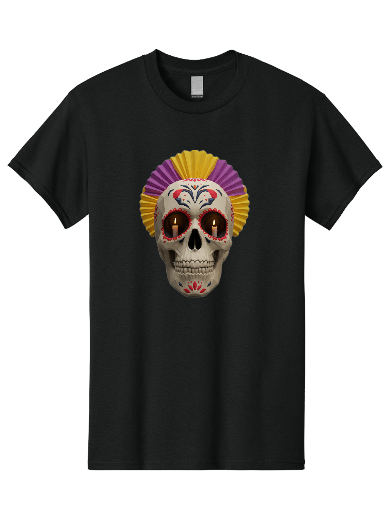 Sugar-Skull-6 Men'S Graphic Tee, 100% Cotton, Comfortable Casual Summer Wear, Machine Washable, Sugar Skull, Day Of The Dead, Mexican Culture, Lit Candles, Decorative Patterns, Vibrant Colors, Festive Decorations, Skull Art, Bad778 5
