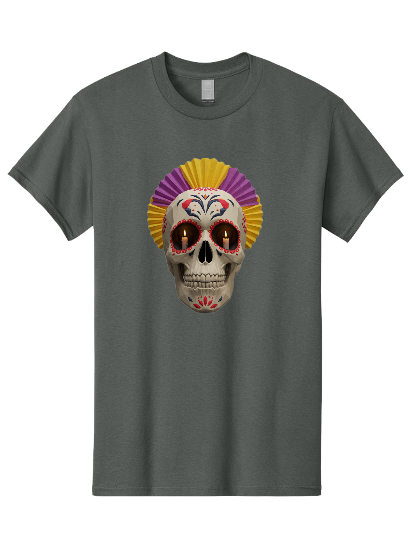 Sugar-Skull-6 Men'S Graphic Tee, 100% Cotton, Comfortable Casual Summer Wear, Machine Washable, Sugar Skull, Day Of The Dead, Mexican Culture, Lit Candles, Decorative Patterns, Vibrant Colors, Festive Decorations, Skull Art, Bad778 10