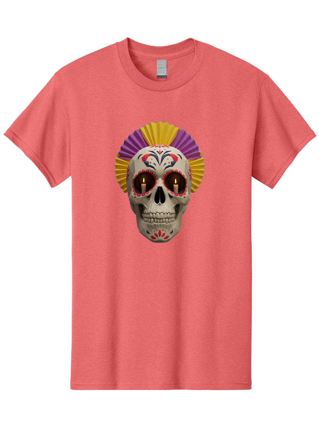 Sugar-Skull-6 Men'S Graphic Tee, 100% Cotton, Comfortable Casual Summer Wear, Machine Washable, Sugar Skull, Day Of The Dead, Mexican Culture, Lit Candles, Decorative Patterns, Vibrant Colors, Festive Decorations, Skull Art, Bad778 9