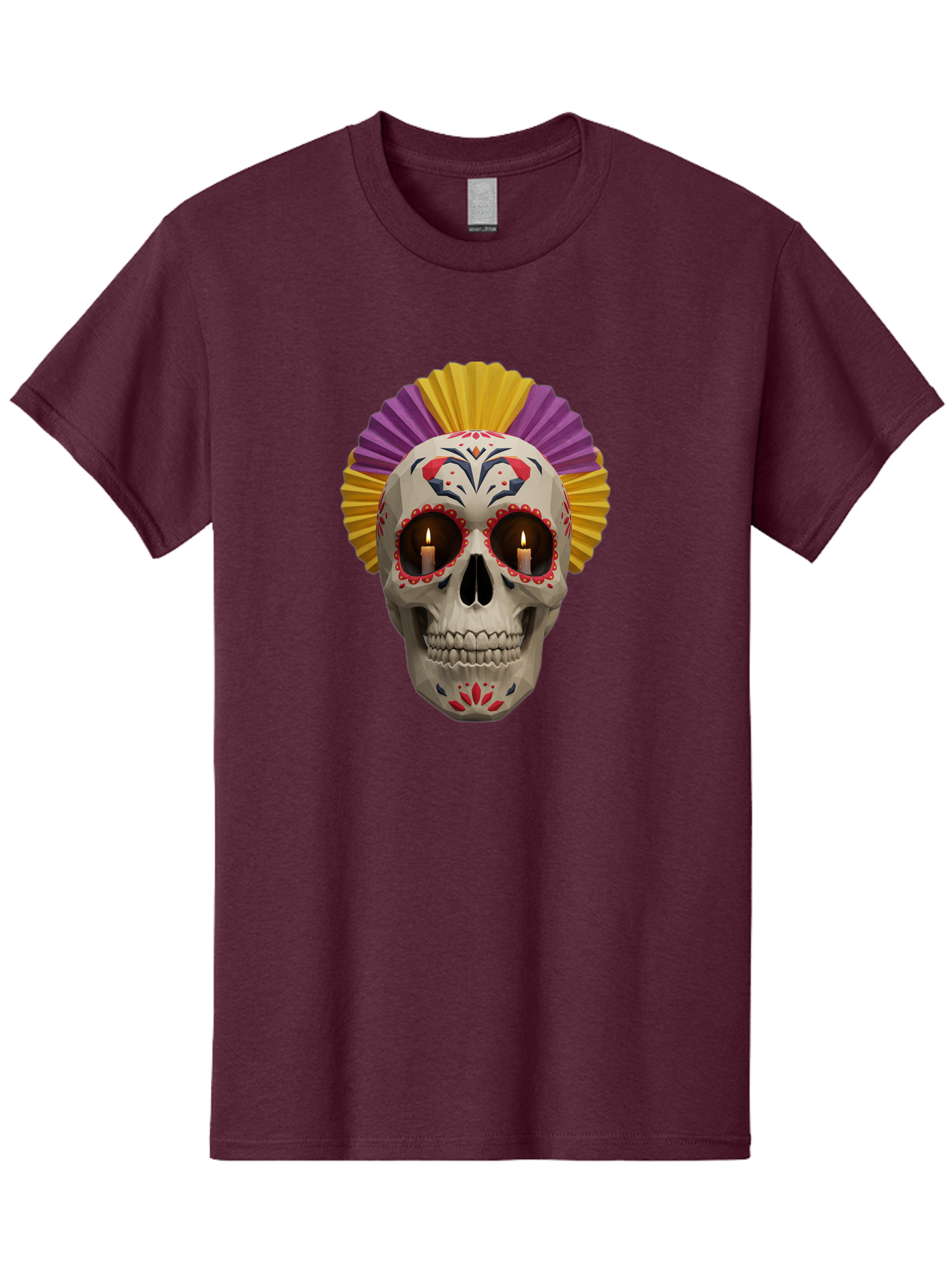 Sugar-Skull-6 Men'S Graphic Tee, 100% Cotton, Comfortable Casual Summer Wear, Machine Washable, Sugar Skull, Day Of The Dead, Mexican Culture, Lit Candles, Decorative Patterns, Vibrant Colors, Festive Decorations, Skull Art, Bad778 6