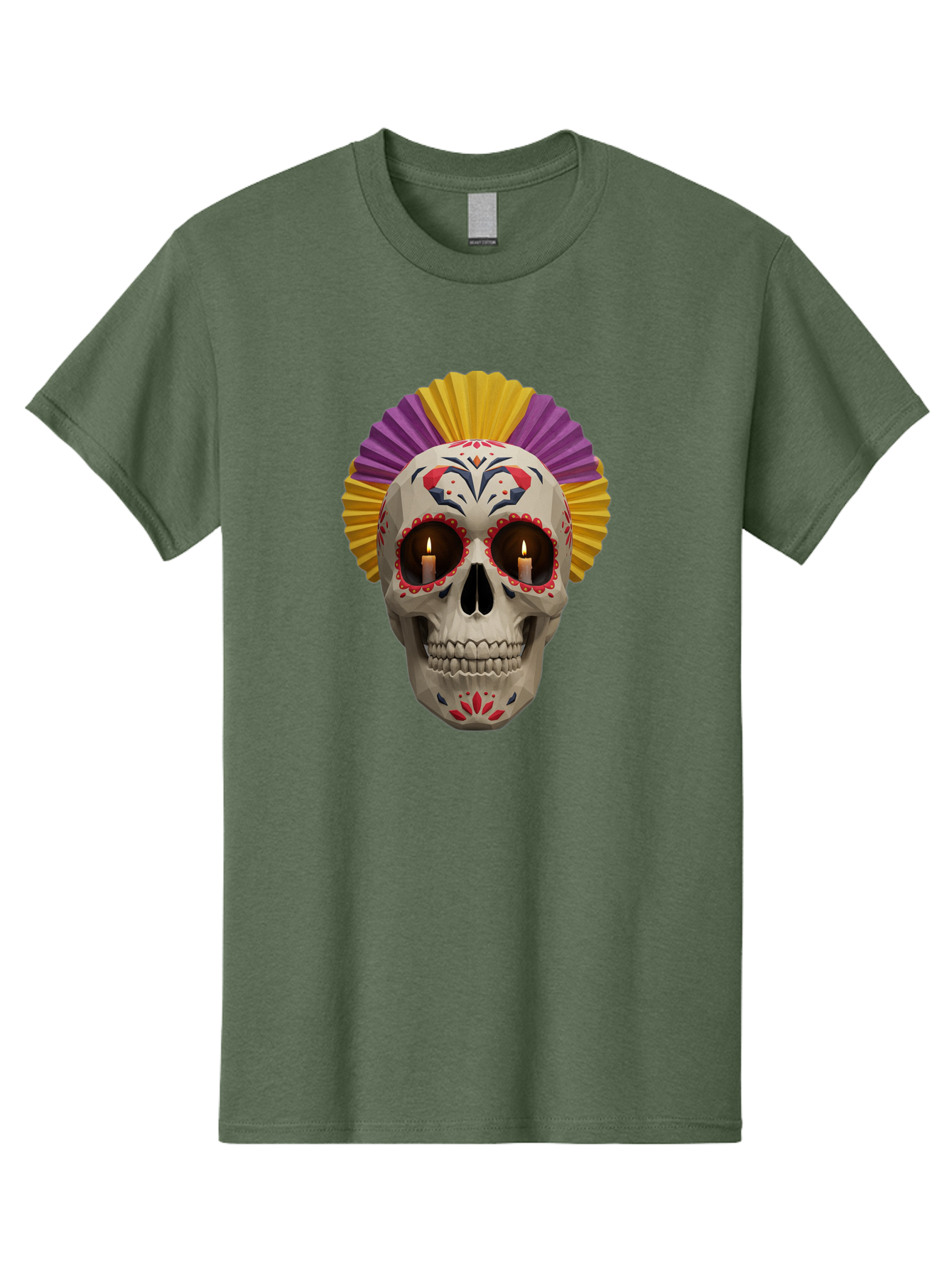 Sugar-Skull-6 Men'S Graphic Tee, 100% Cotton, Comfortable Casual Summer Wear, Machine Washable, Sugar Skull, Day Of The Dead, Mexican Culture, Lit Candles, Decorative Patterns, Vibrant Colors, Festive Decorations, Skull Art, Bad778 12